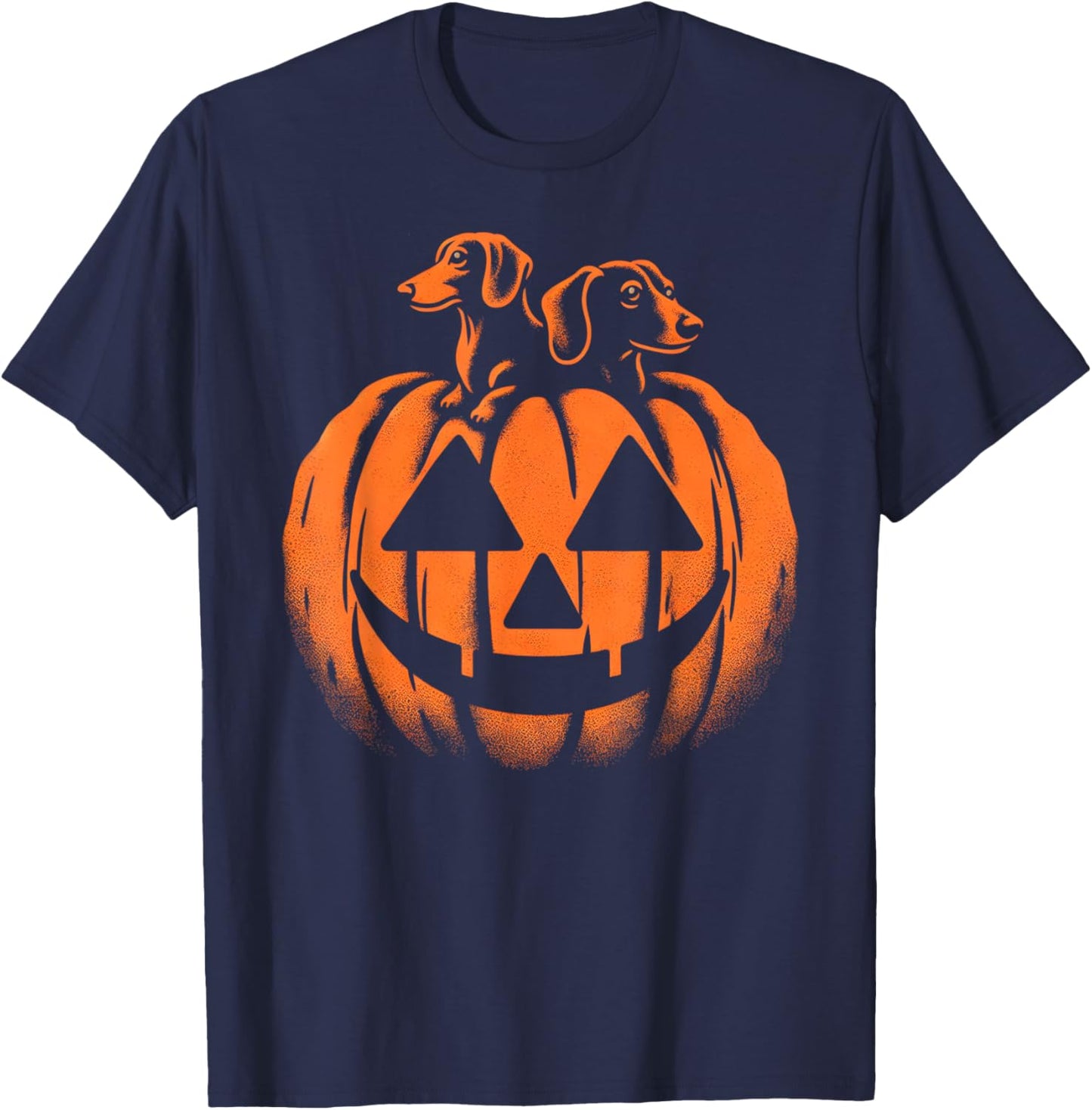 Dog Halloween Dachshund Jack O Lantern Pumpkin T-Shirt - T-Shirt | Navy