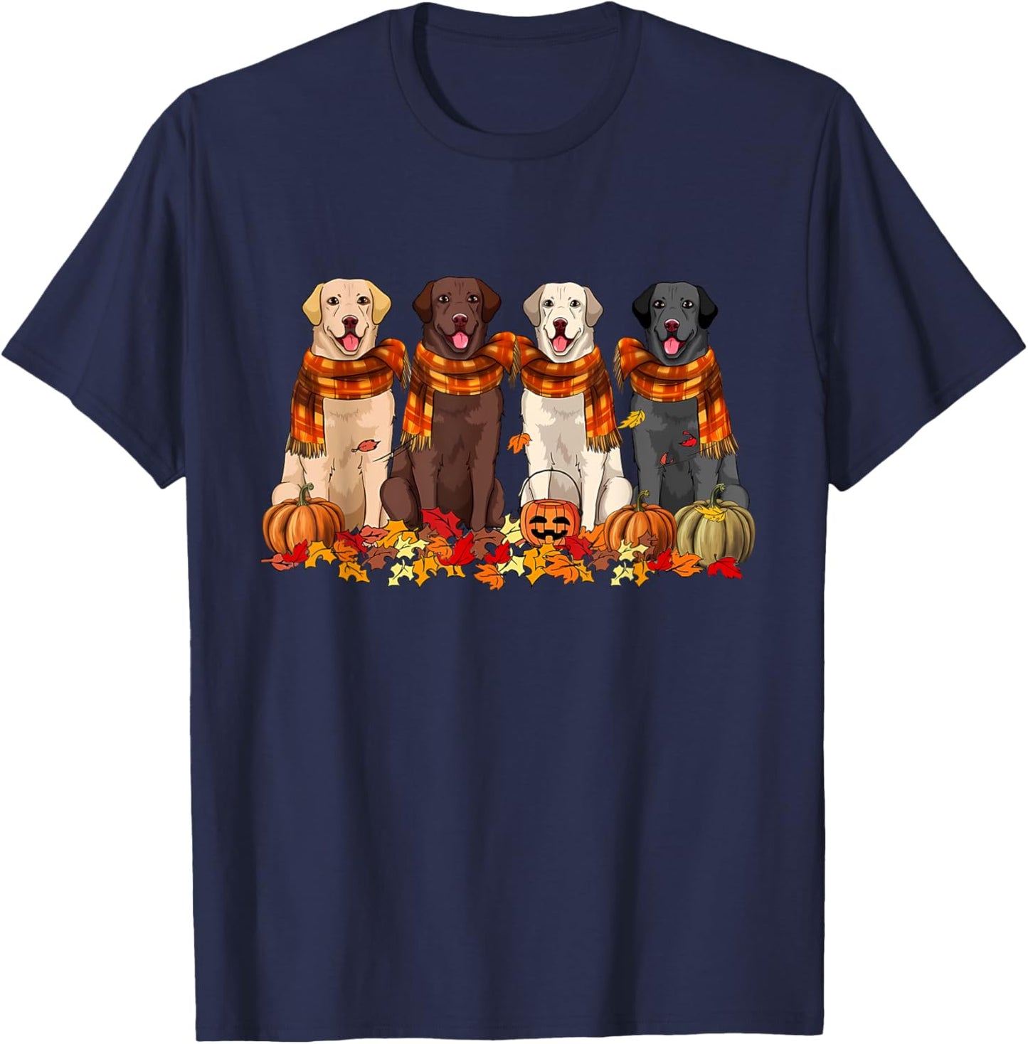 Fall Autumn Pumpkin Labrador Retriever Thanksgiving Dog Mom Women Kids T-Shirt - T-Shirt | Navy