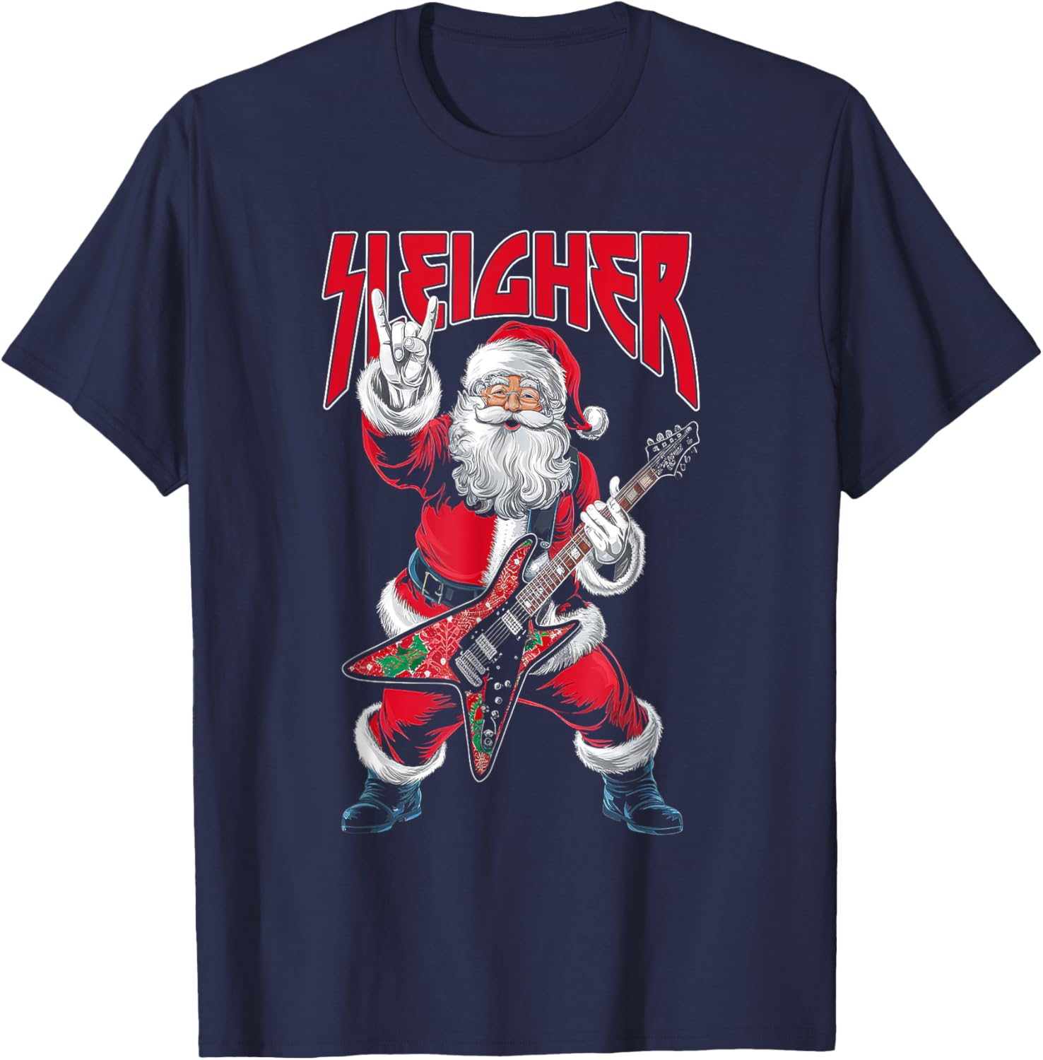 Christmas Sleigher Santa Rock Xmas Rocker Men Women Kids Boy T-Shirt - T-Shirt | Navy