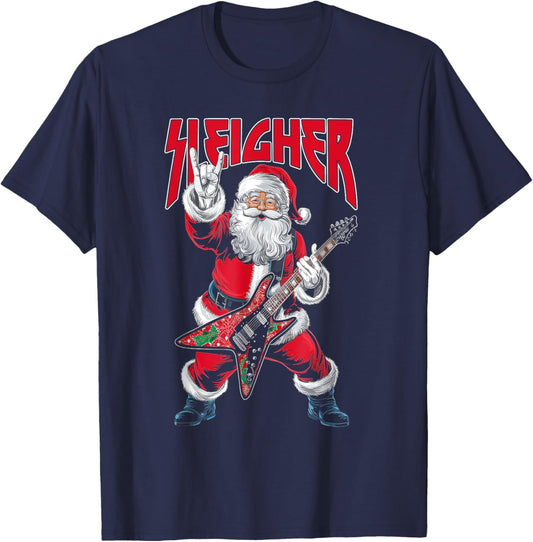 Christmas Sleigher Santa Rock Xmas Rocker Men Women Kids Boy T-Shirt - T-Shirt | Navy