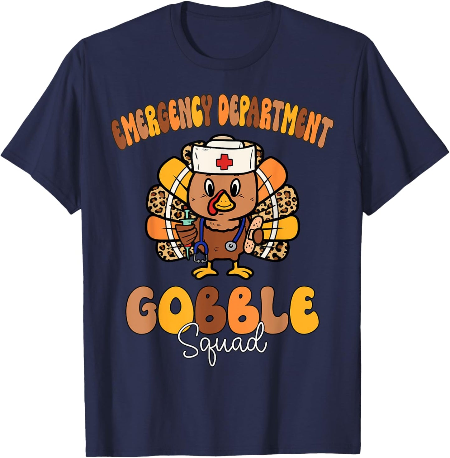 Emergency Department Gobble Squad Thanksgiving ER Nurse Fall T-Shirt - T-Shirt | Navy