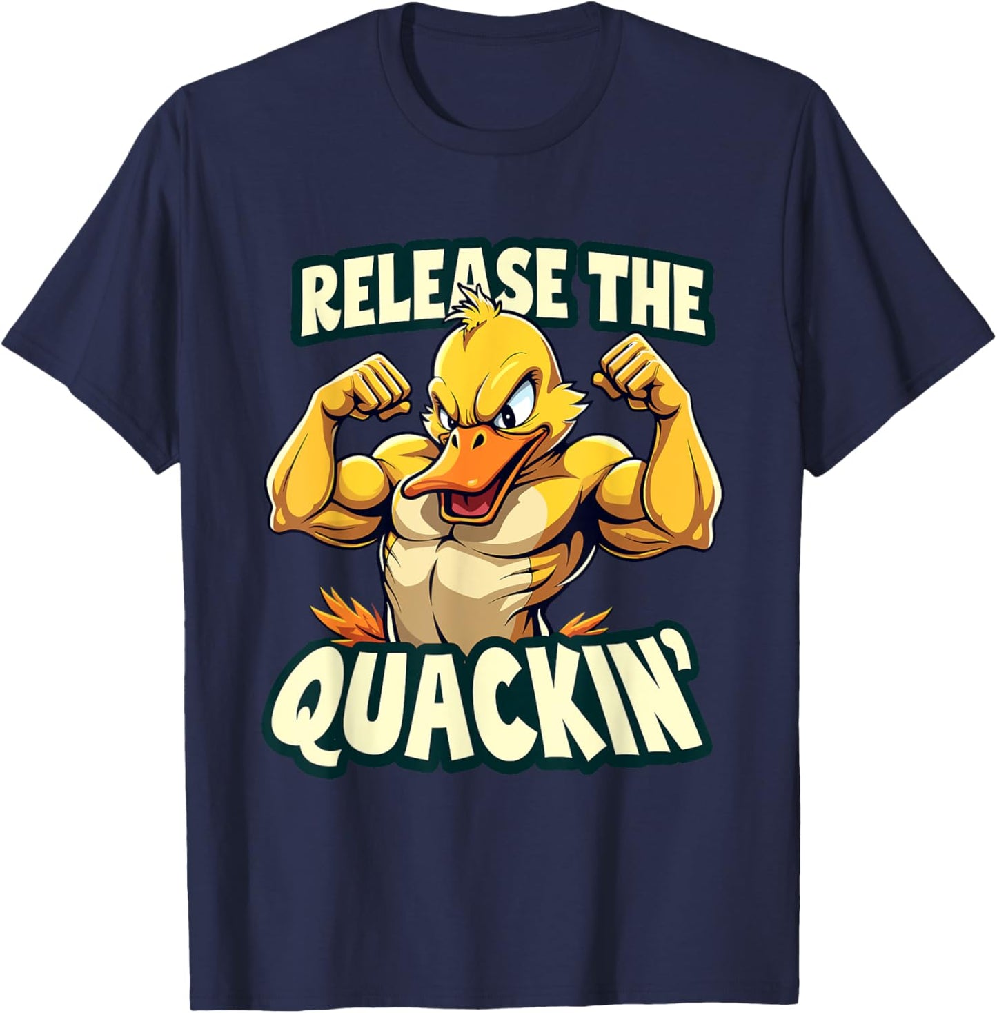 Funny Muscular Duck Release The Quackin’ Gym Weightlifting T-Shirt - T-Shirt | Navy