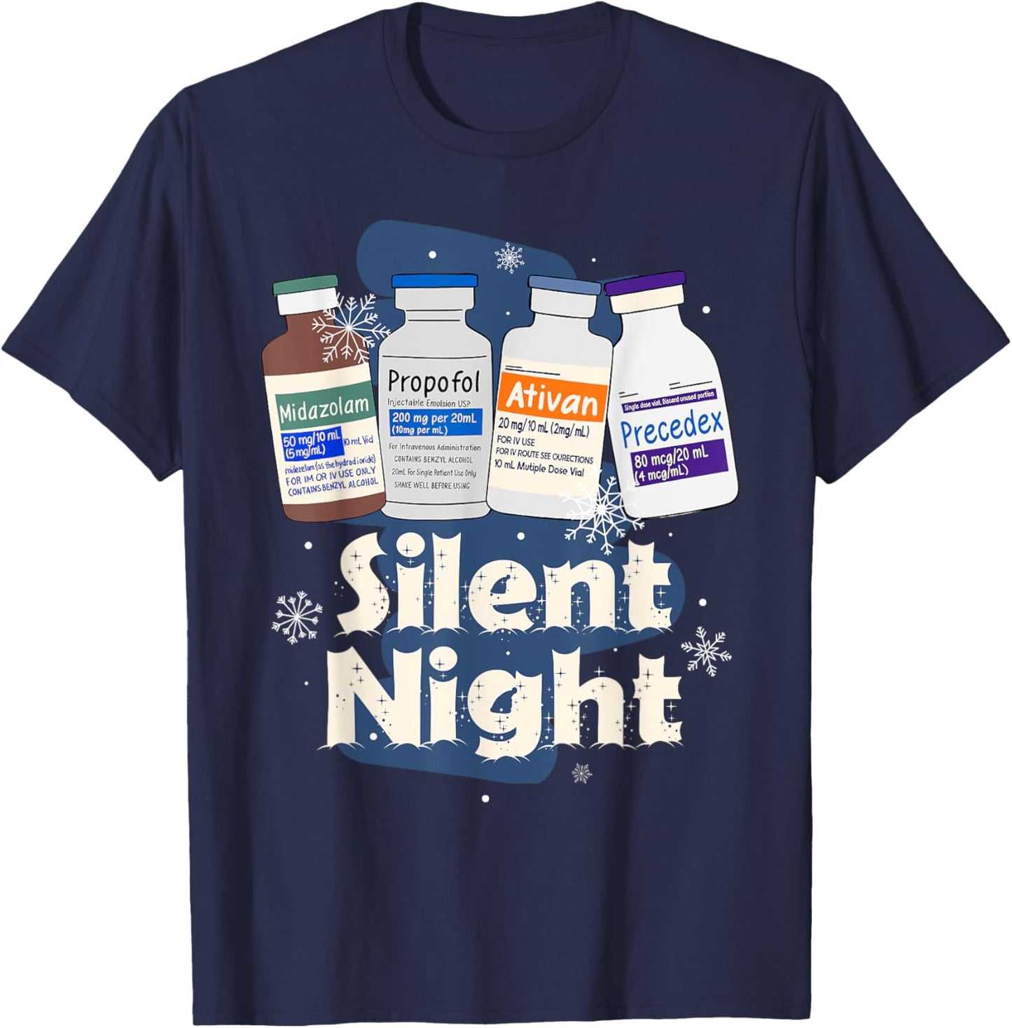 Christmas Nurse RN ER ICU Nursing Xmas Vibes Silent A Night T-Shirt - T-Shirt | Navy