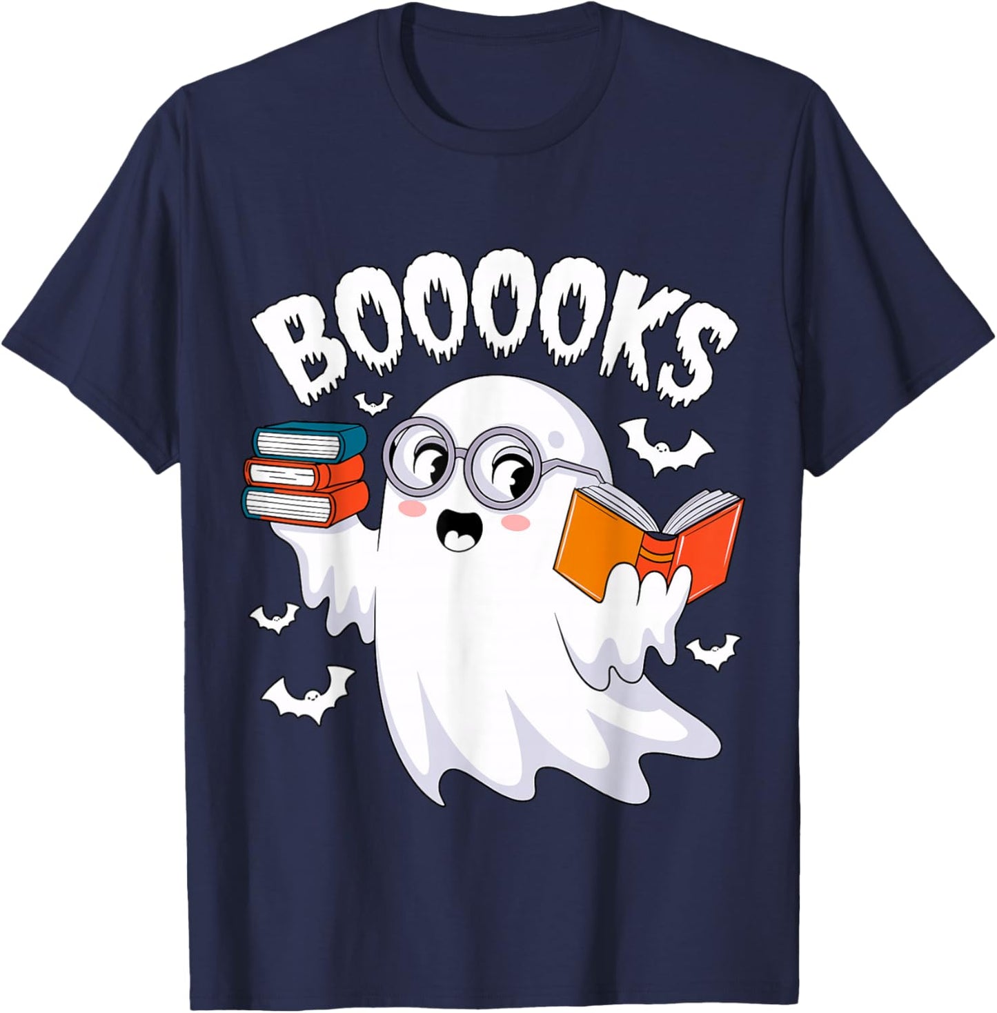 Boooooks Ghost Reading Books Librarian Halloween Costume T-Shirt - T-Shirt | Navy