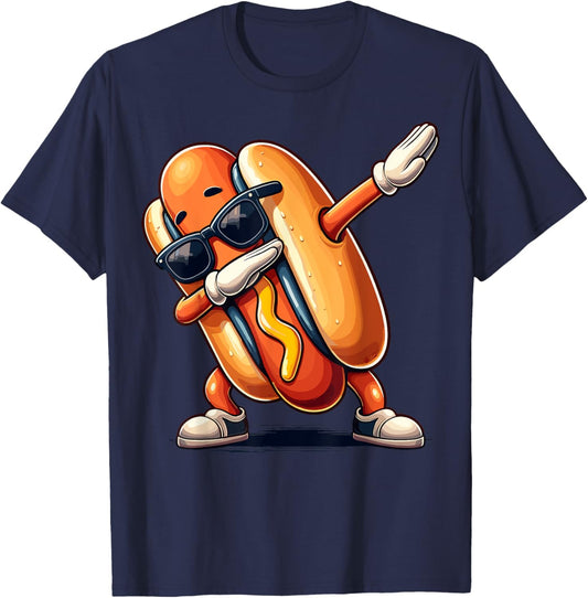 Cool Hot dog Dabbing Funny Fast Food Hotdog Lovers Toddler Women Kids T-Shirt - T-Shirt | Navy