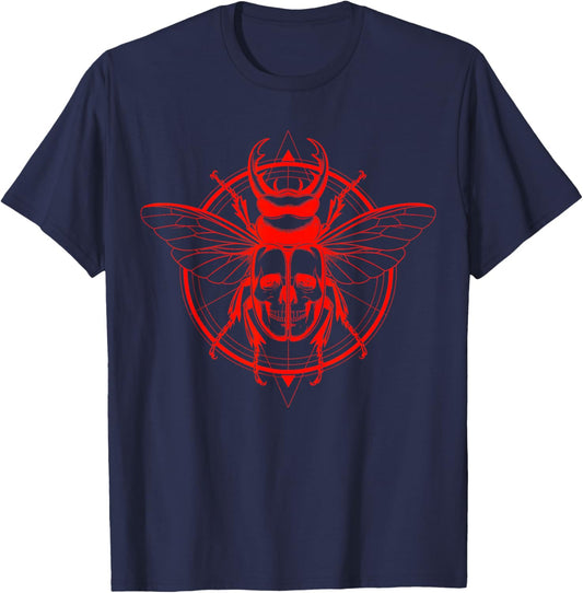 I Love Bugs Skeleton Egypt Design Insect Gothic Red T-Shirt - T-Shirt | Navy