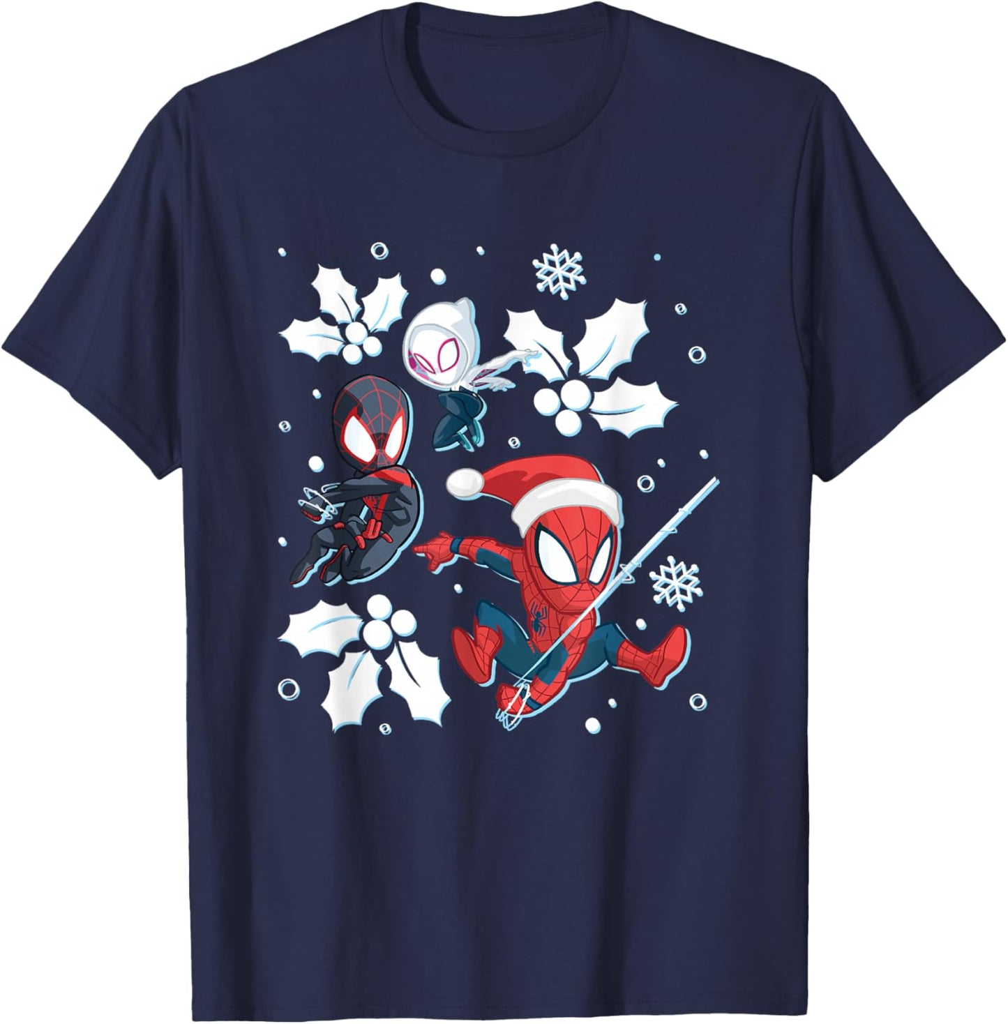 Marvel Christmas Spider Man Miles Morales Spider Gwen Logo T-Shirt - T-Shirt | Navy