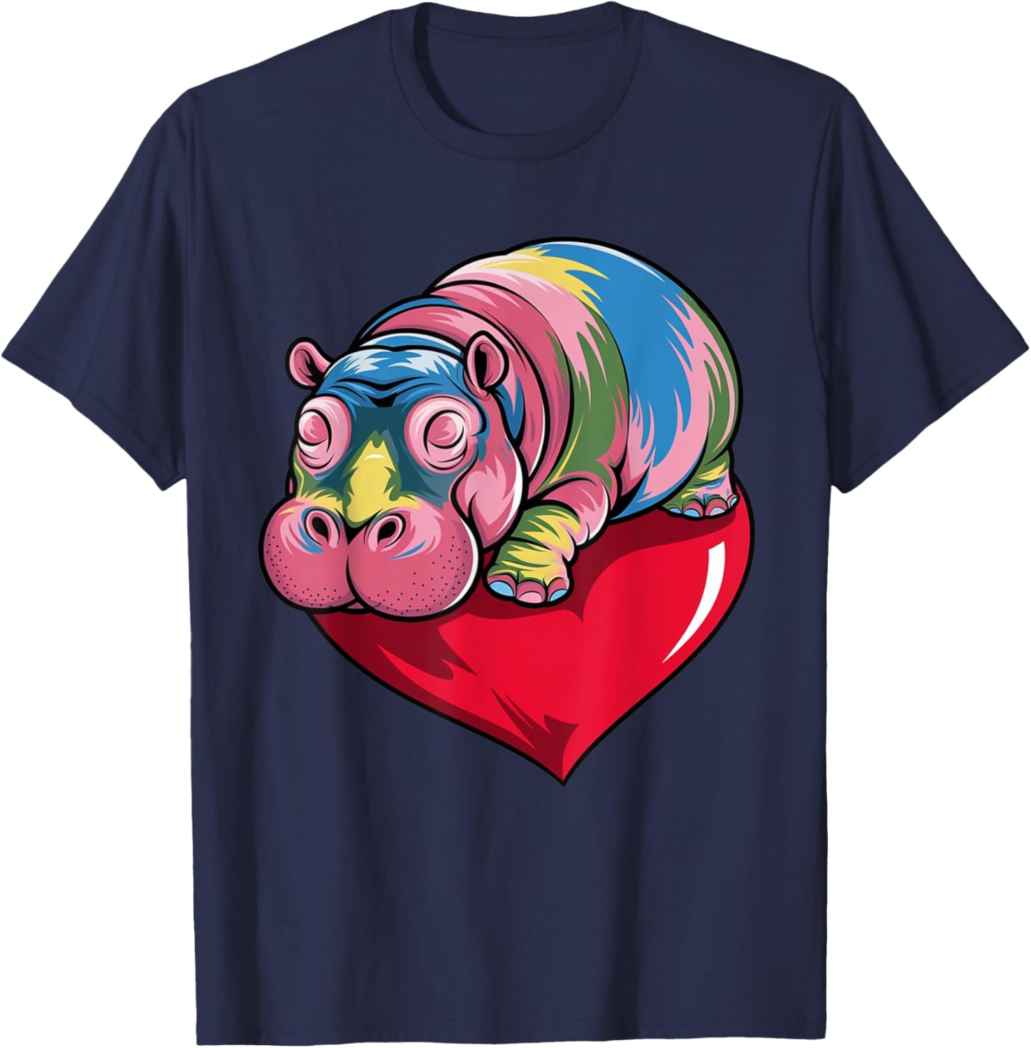 Pygmy Hippo Hugging Heart T-Shirt - T-Shirt | Navy
