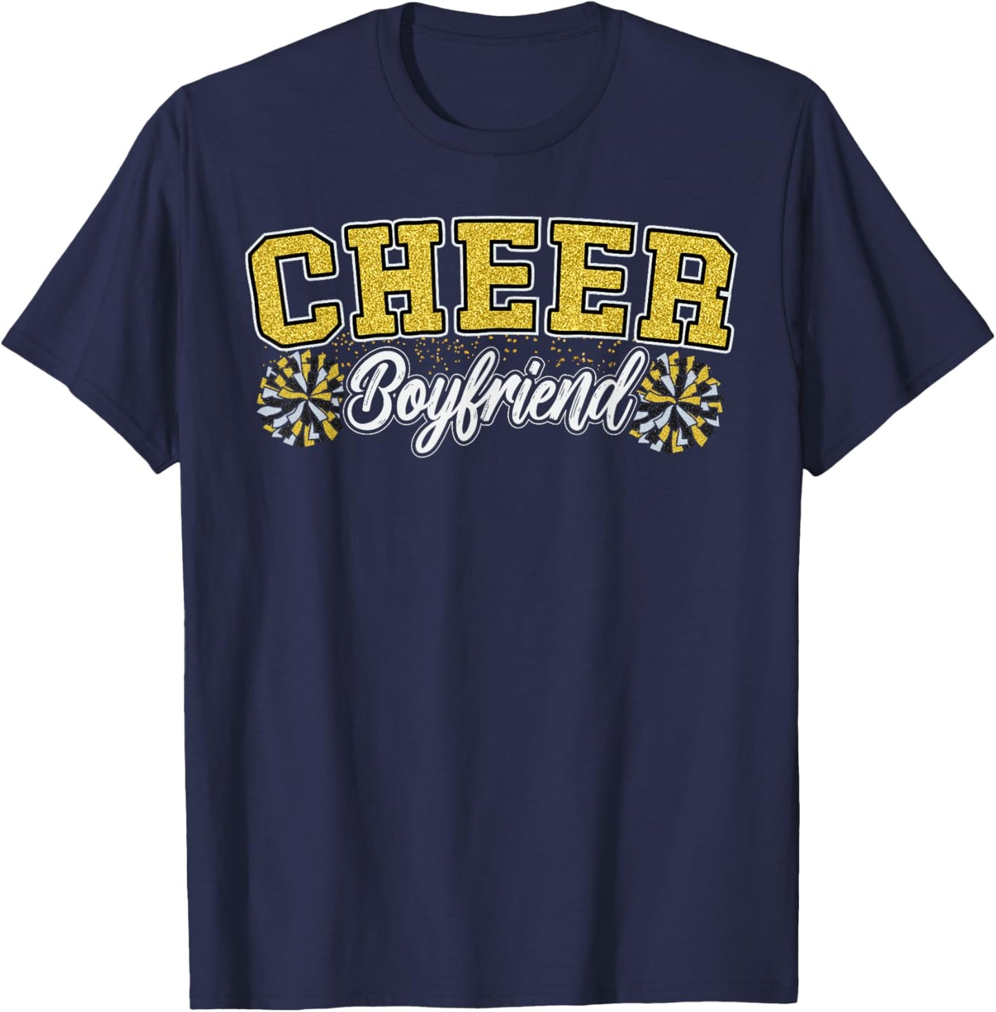 Loud Proud Cheer Boyfriend Pom Poms Yellow Cheerleader Women T-Shirt - T-Shirt | Navy