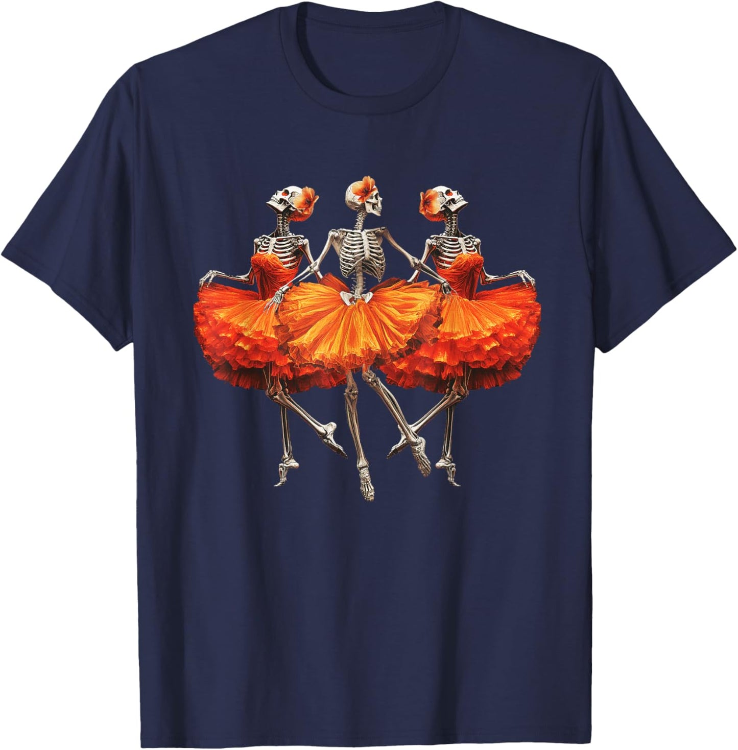 Dancing Skeleton Ballerina Graphic Fun Halloween Dance T-Shirt - T-Shirt | Navy