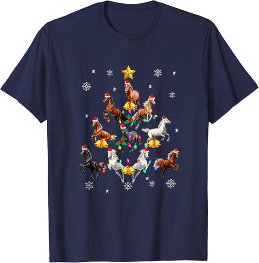 Horses Christmas Tree Horse Lover Xmas Girls T-Shirt - T-Shirt | Navy