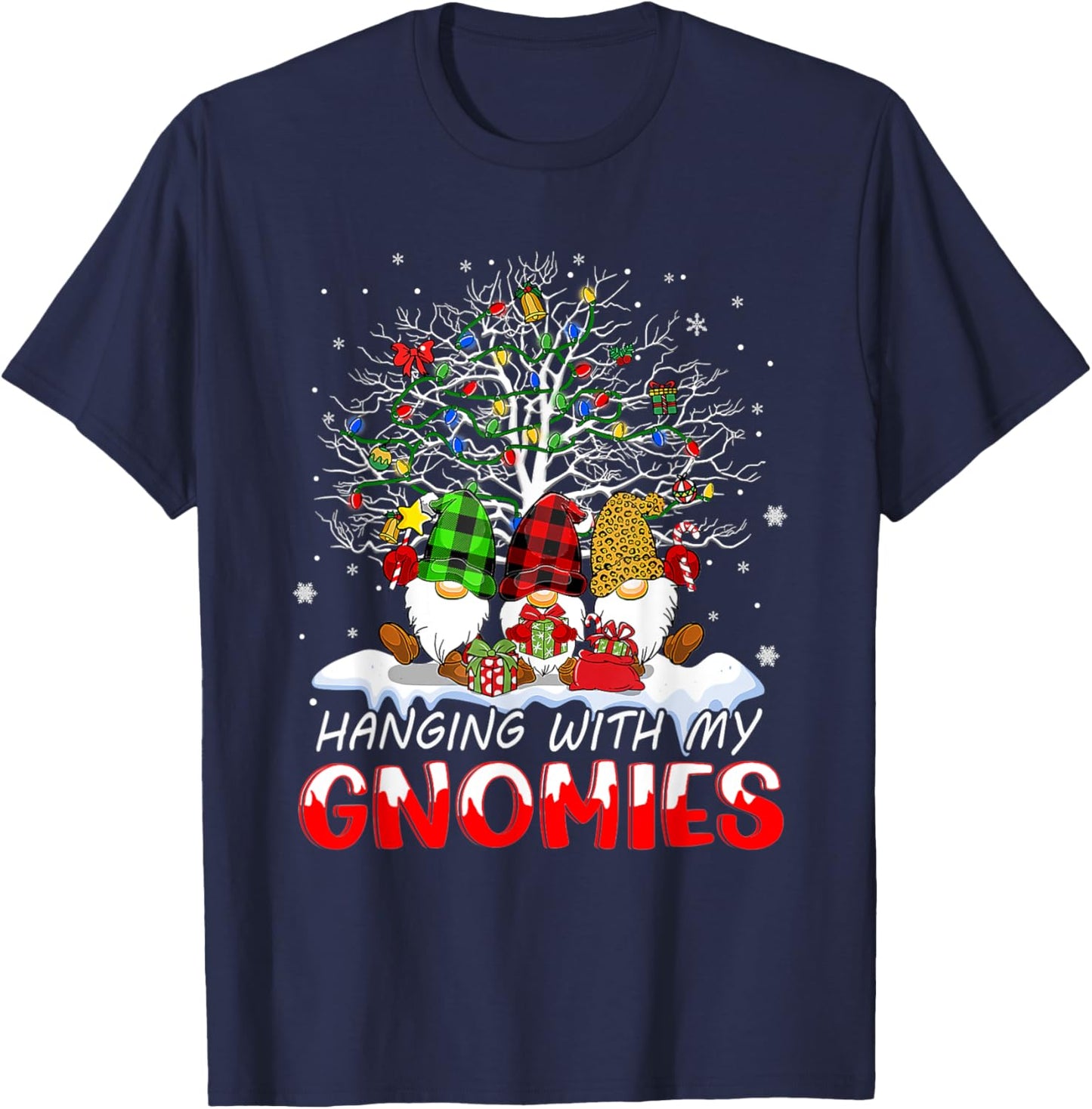 Funny Christmas Gnome Hanging With My Gnomies Family Pajamas T-Shirt - T-Shirt | Navy