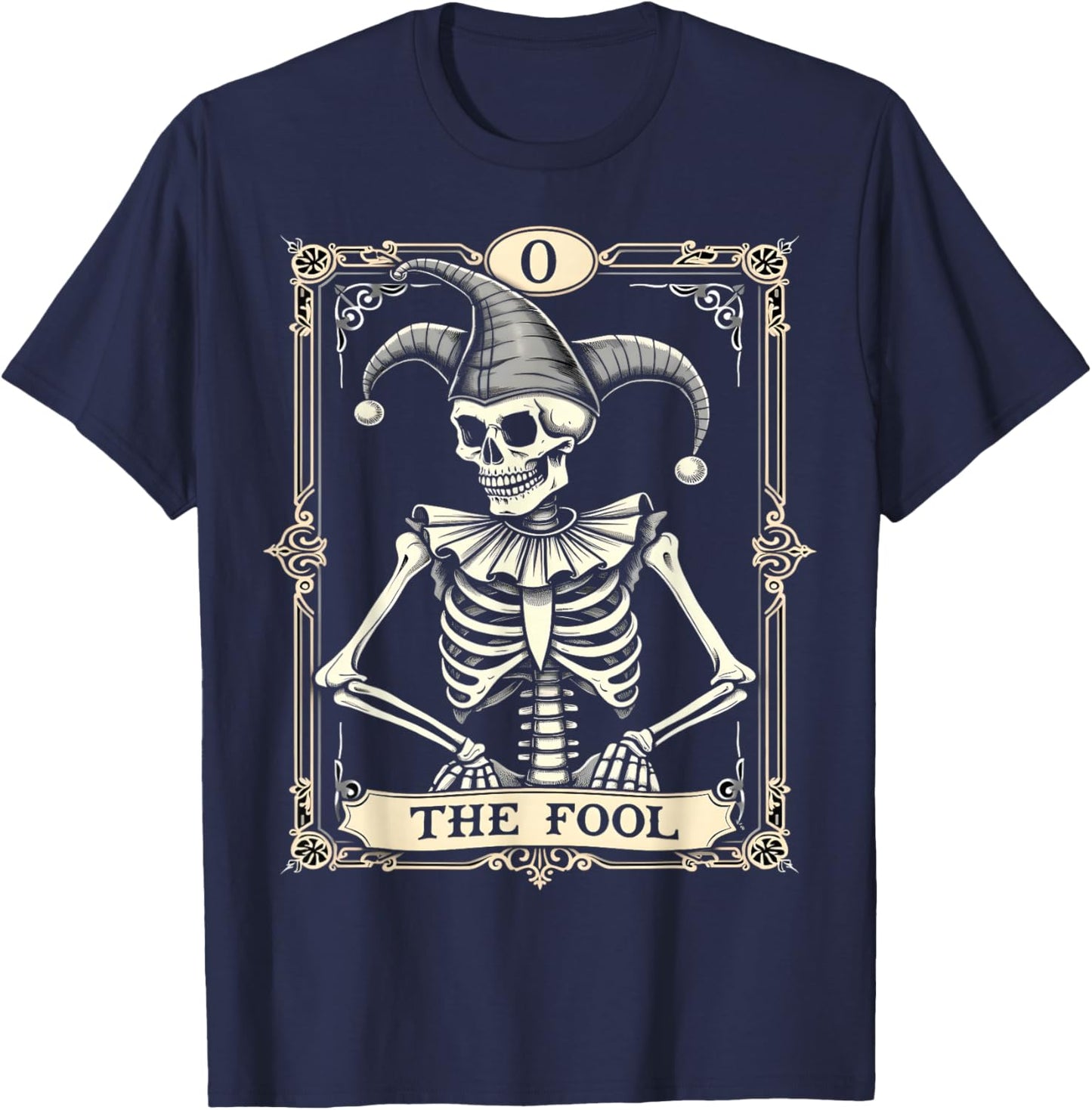 Skeleton Fool Tarot Card Dark Art T-Shirt - T-Shirt | Navy