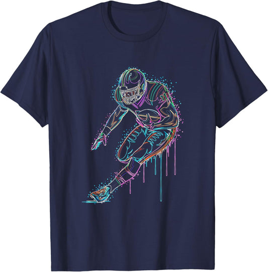 Dynamic Football Player Action Sports Drip Art Design T-Shirt - T-Shirt | Navy