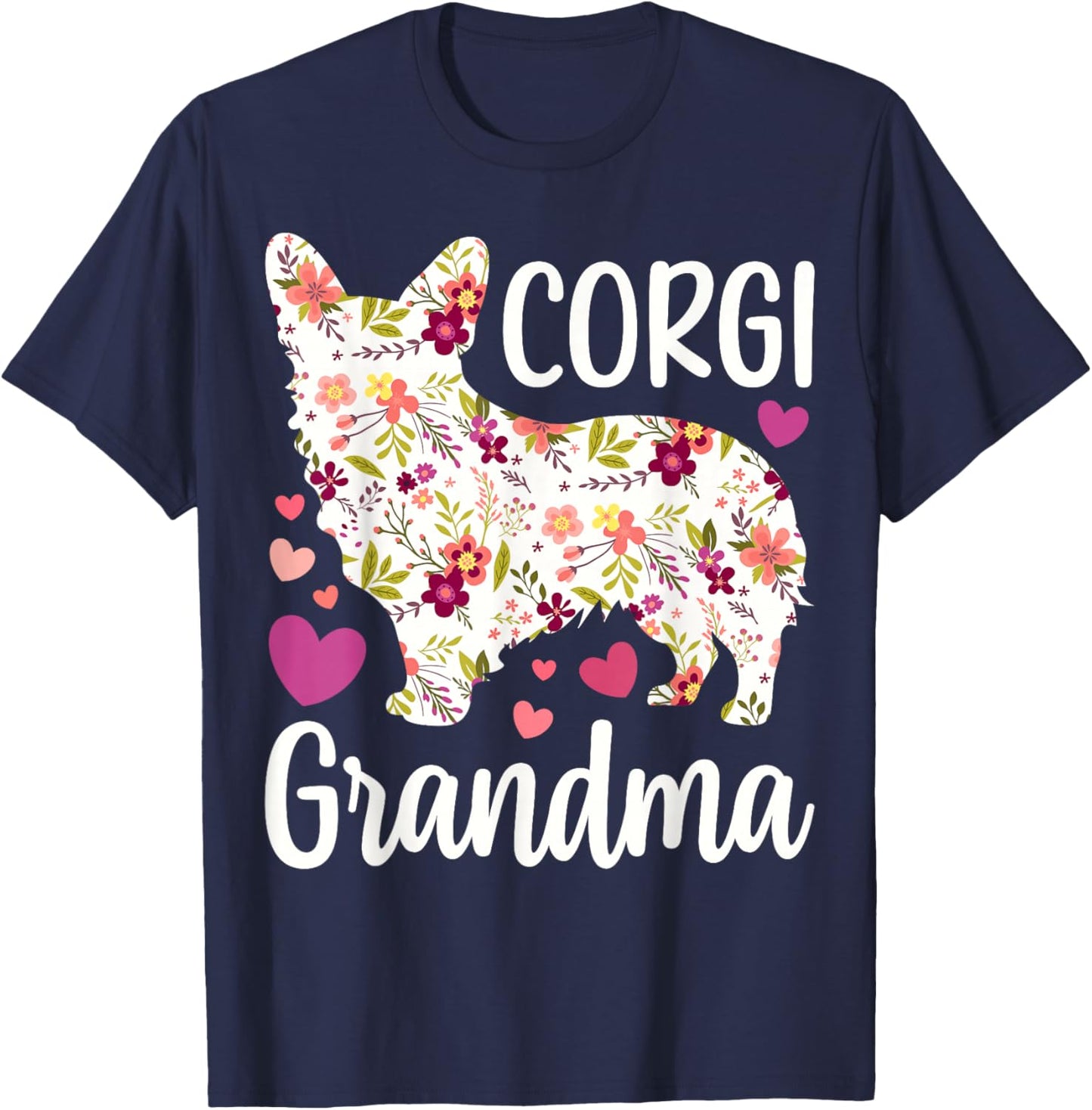 Corgi Dog Corgi Grandma Appreciation Floral Men Women T-Shirt - T-Shirt | Navy
