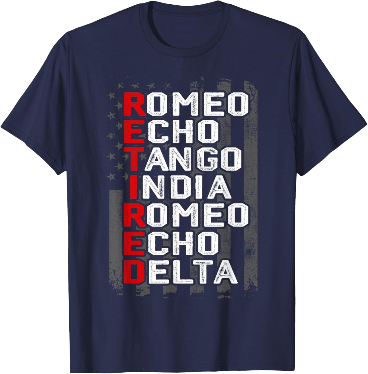 Phonetic Alphabet Retired Veteran American Flag Military T-Shirt - T-Shirt | Navy