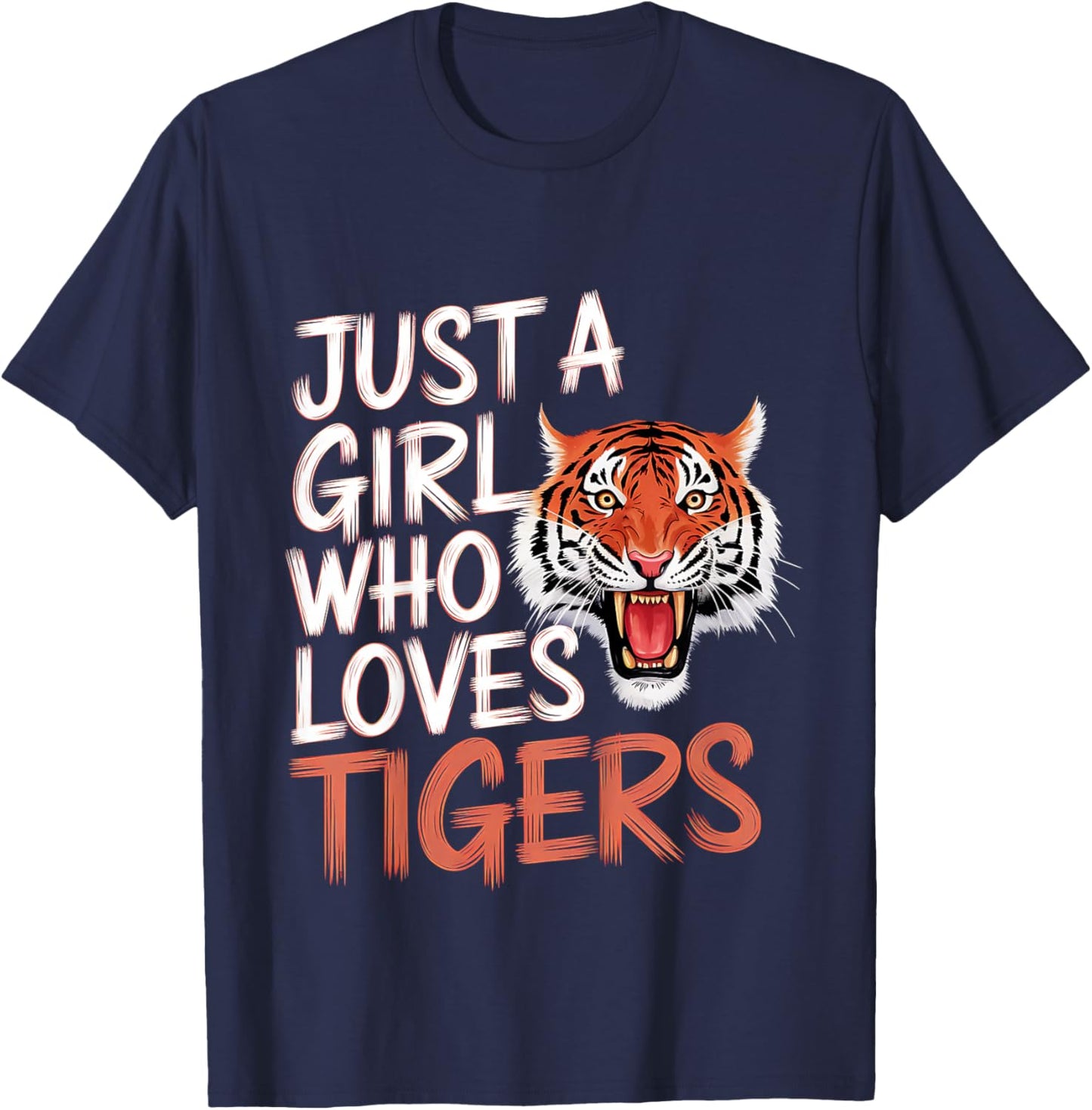 Kids Cute Tiger Just a Girl Who Loves Tigers Wild Animals Lover T-Shirt - T-Shirt | Navy
