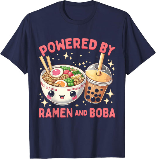 Powered By Ramen And Boba Ramen Boba Bubble Tea T-Shirt - T-Shirt | Navy