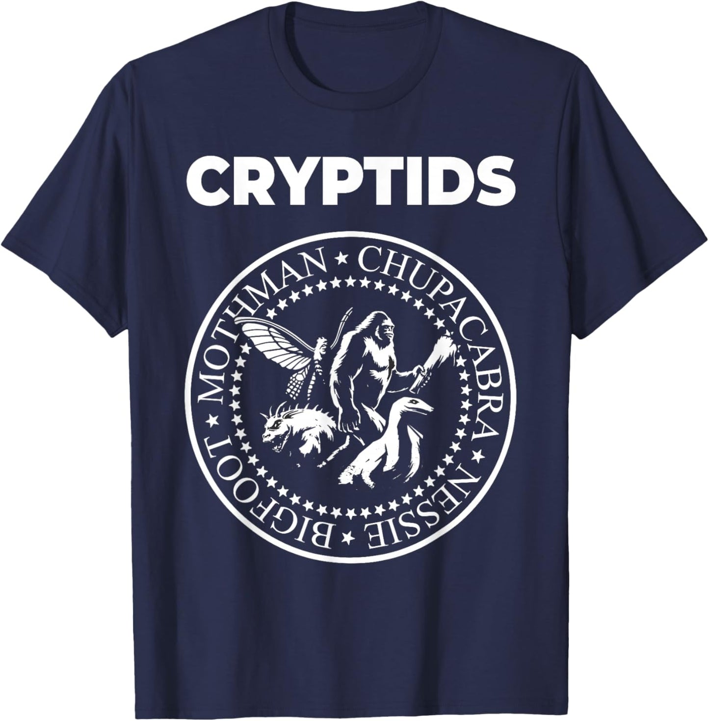 Cryptids Mothman Chupacabra Bigfoot Nessie Cryptozoology T-Shirt - T-Shirt | Navy