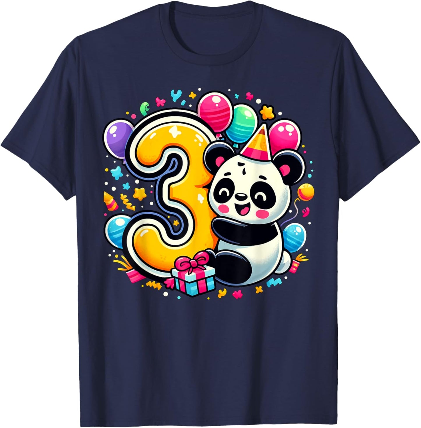 Panda 3rd birthday boy girl 3 years old third three Panda T-Shirt - T-Shirt | Navy