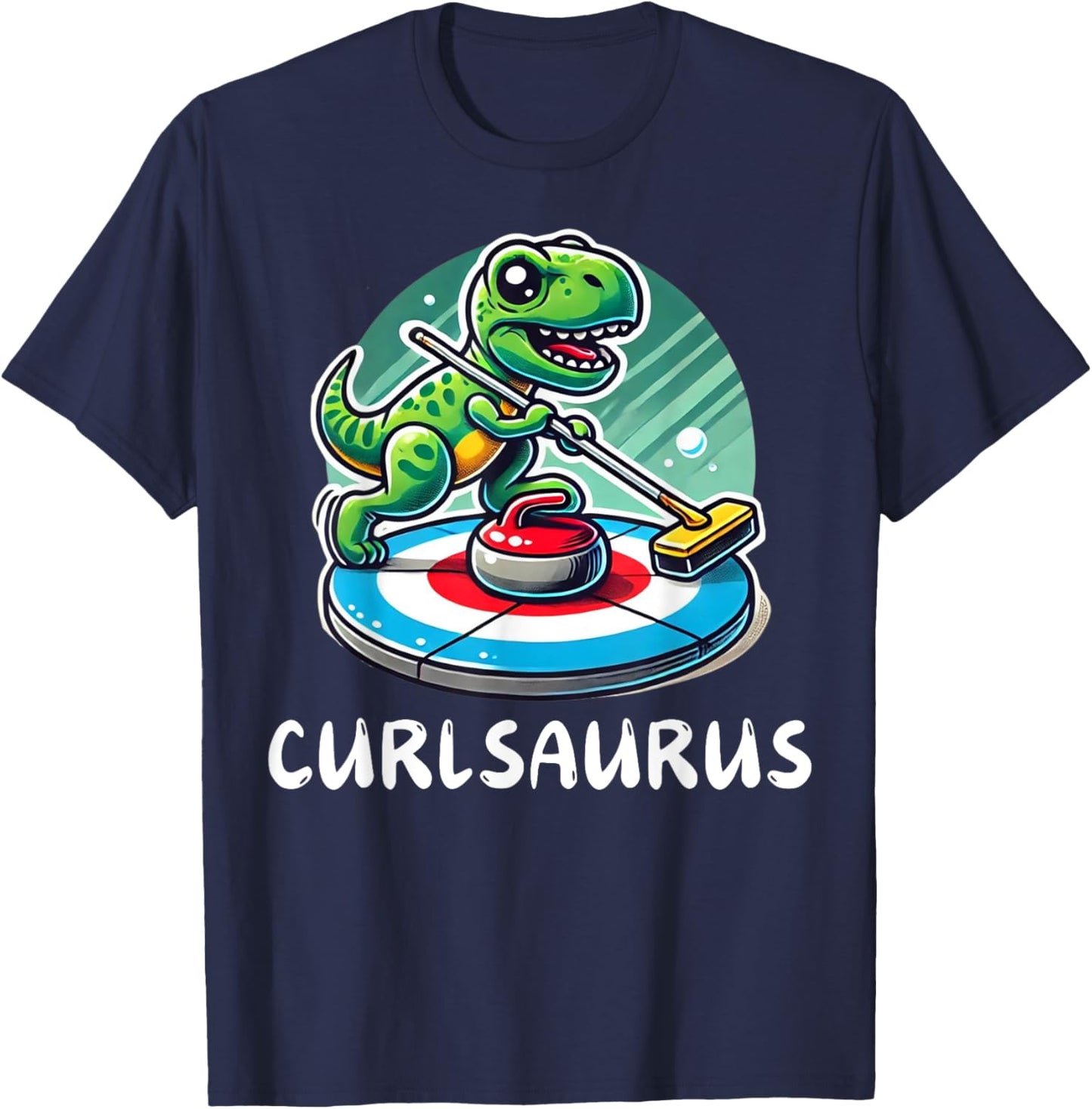 Curlsaurus T-Rex Dinosaur Funny Curling Curler T-Shirt - T-Shirt | Navy