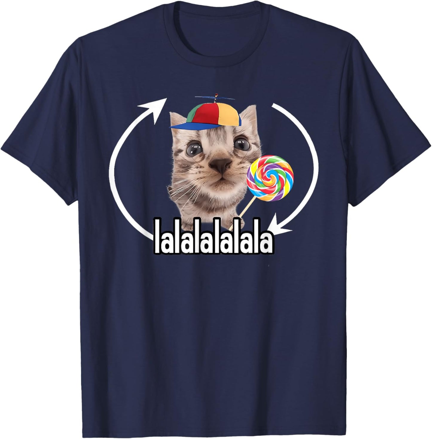 Silly Cat With Lollipop Meme T-Shirt - T-Shirt | Navy