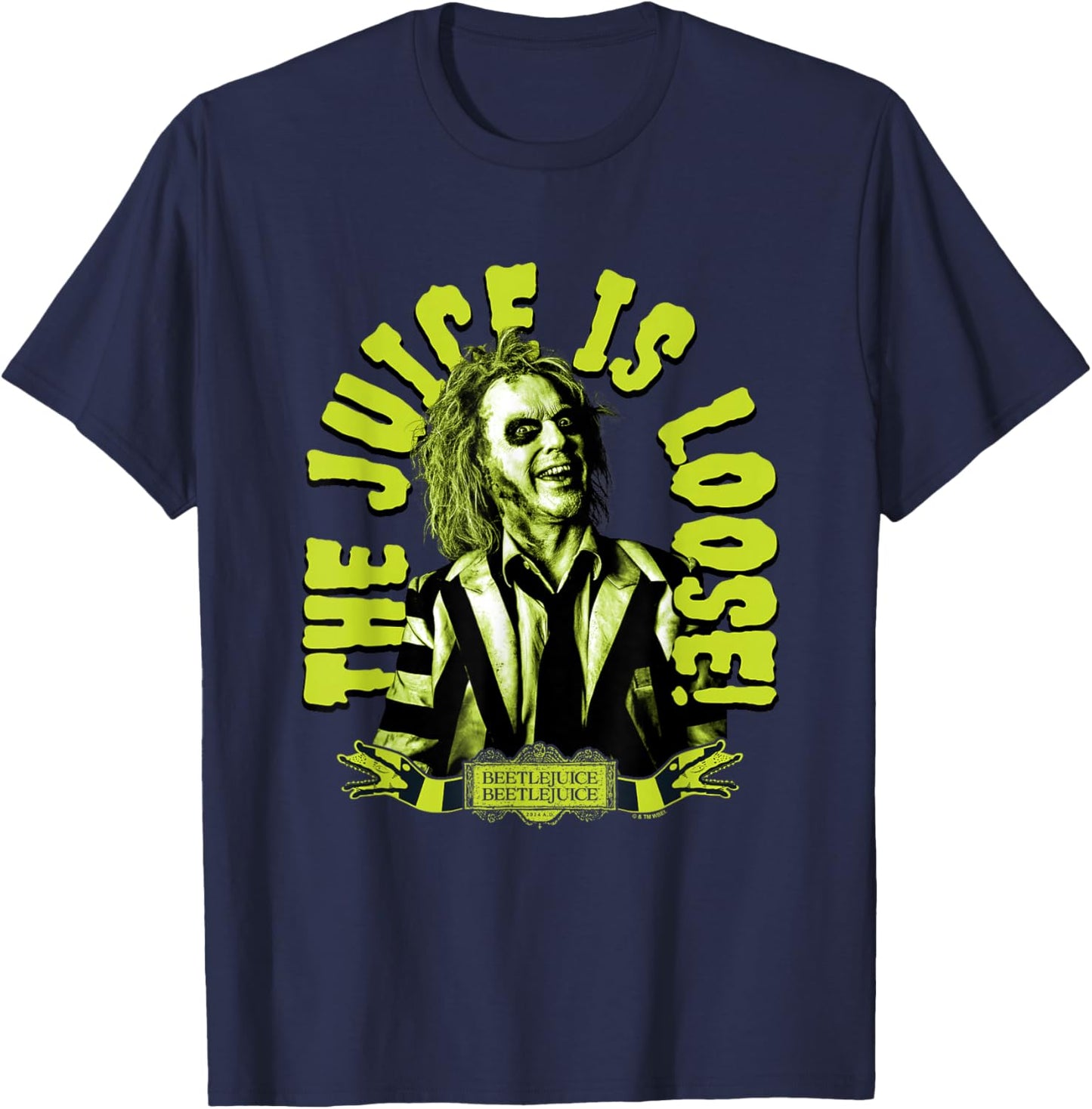 Beetlejuice Beetlejuice The Juice Is Loose! Neon Portrait T-Shirt - T-Shirt | Navy