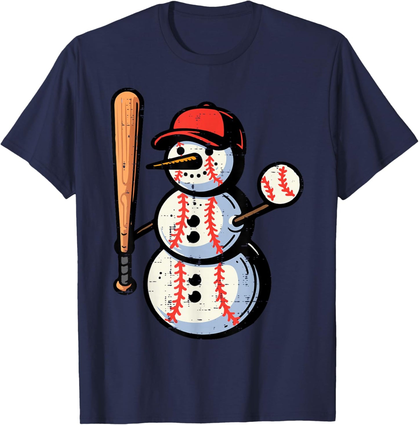 Christmas Baseball Player Snowman Xmas Boys Kids Men Youth T-Shirt - T-Shirt | Navy