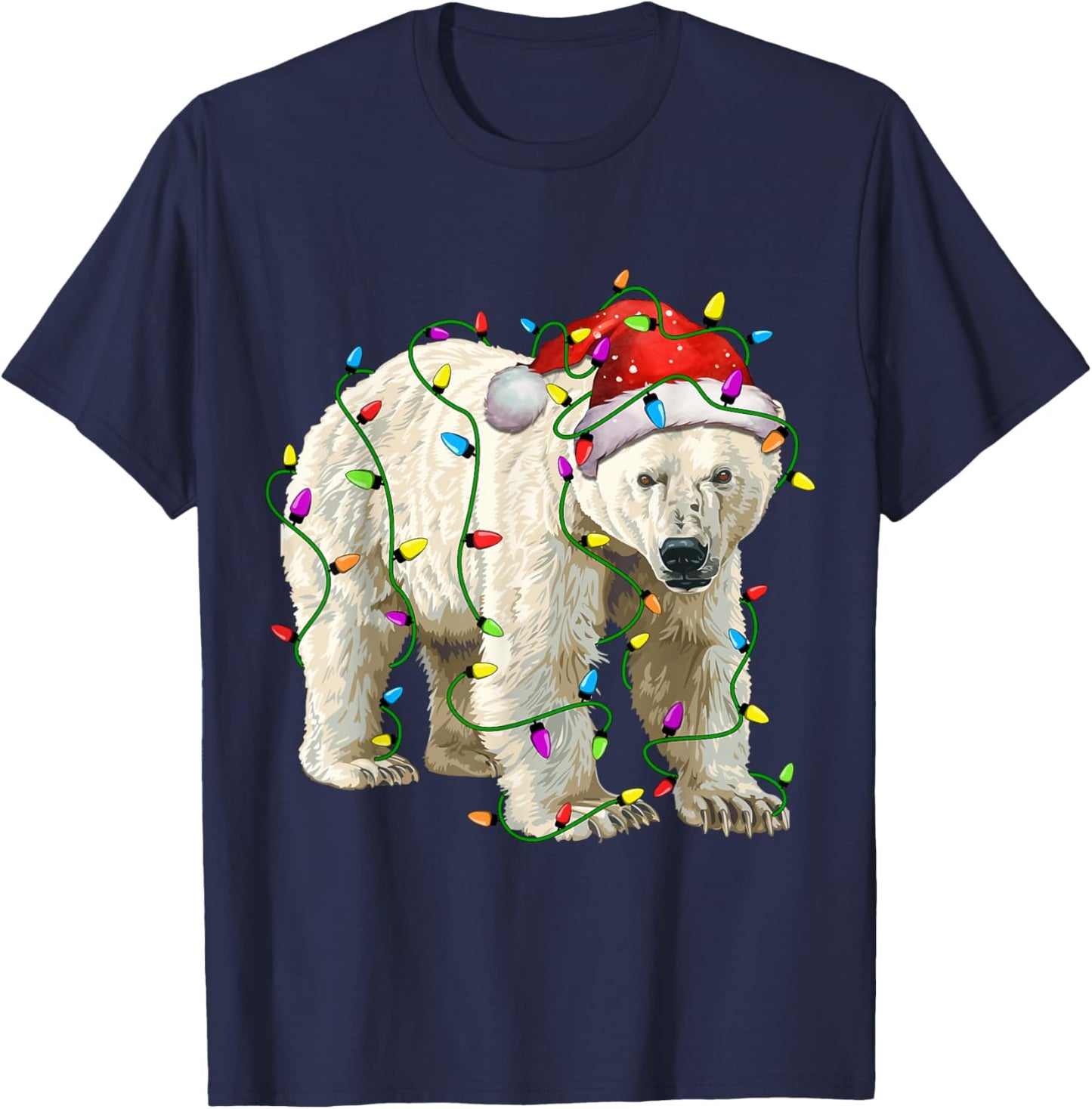 Polar Bear Santa Christmas Tree Lighting Xmas Funny T-Shirt - T-Shirt | Navy