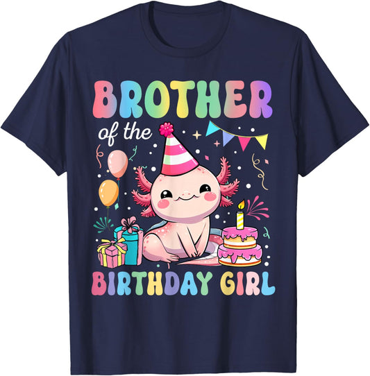 Brother Of The Birthday Girl Axolotl Bday Party Family T-Shirt - T-Shirt | Navy