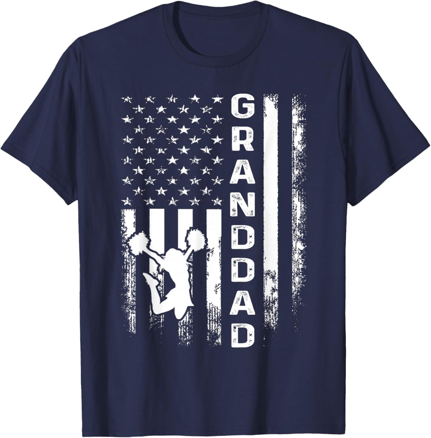 Cheerleader Cheer Granddad America Flag Vintage Xmas T-Shirt - T-Shirt | Navy