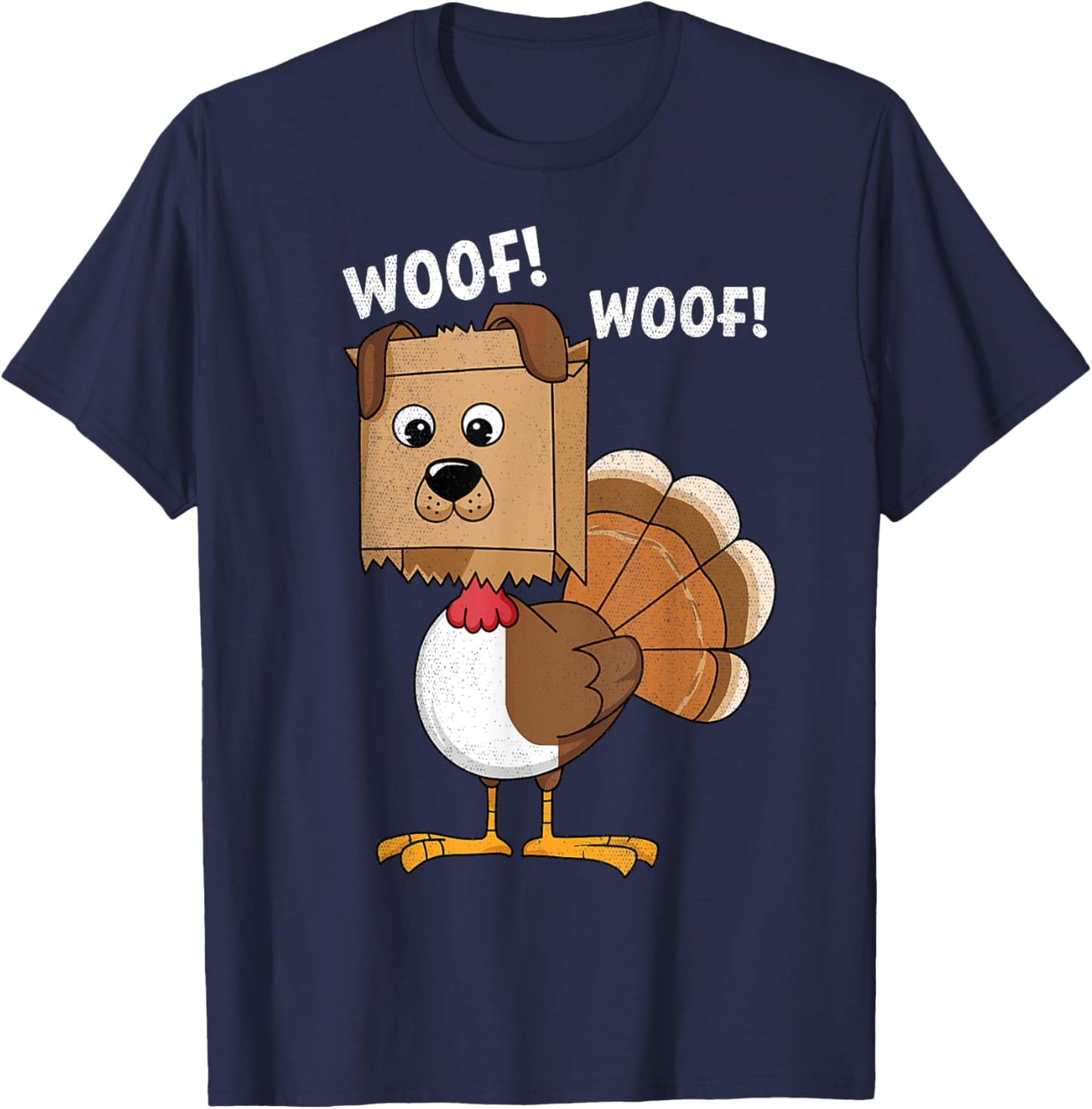 Thanksgiving Dog Funny Fake Dog Woof Thanksgiving Turkey Women Girls Kids T-Shirt - T-Shirt | Navy
