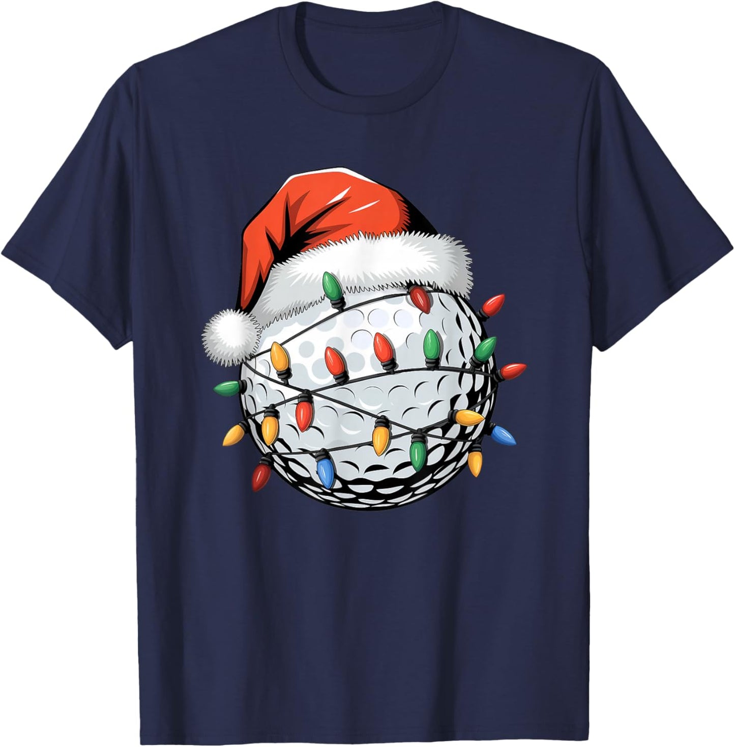 Christmas Golf Ball Santa Hat Lights Gift Golfers T-Shirt - T-Shirt | Navy