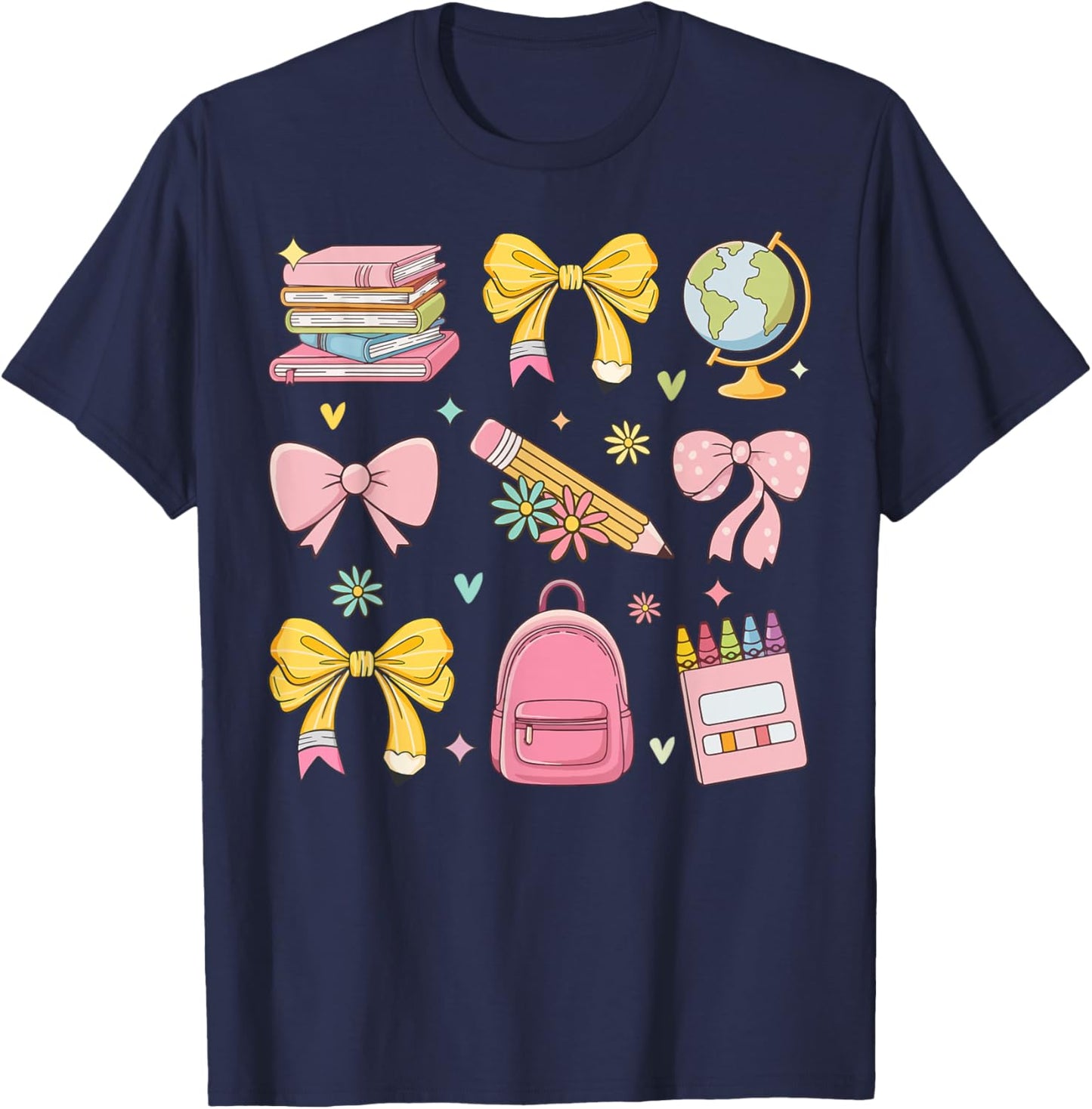 Coquette Bow Pencil Teacher Back To School Appreciation T-Shirt - T-Shirt | Navy