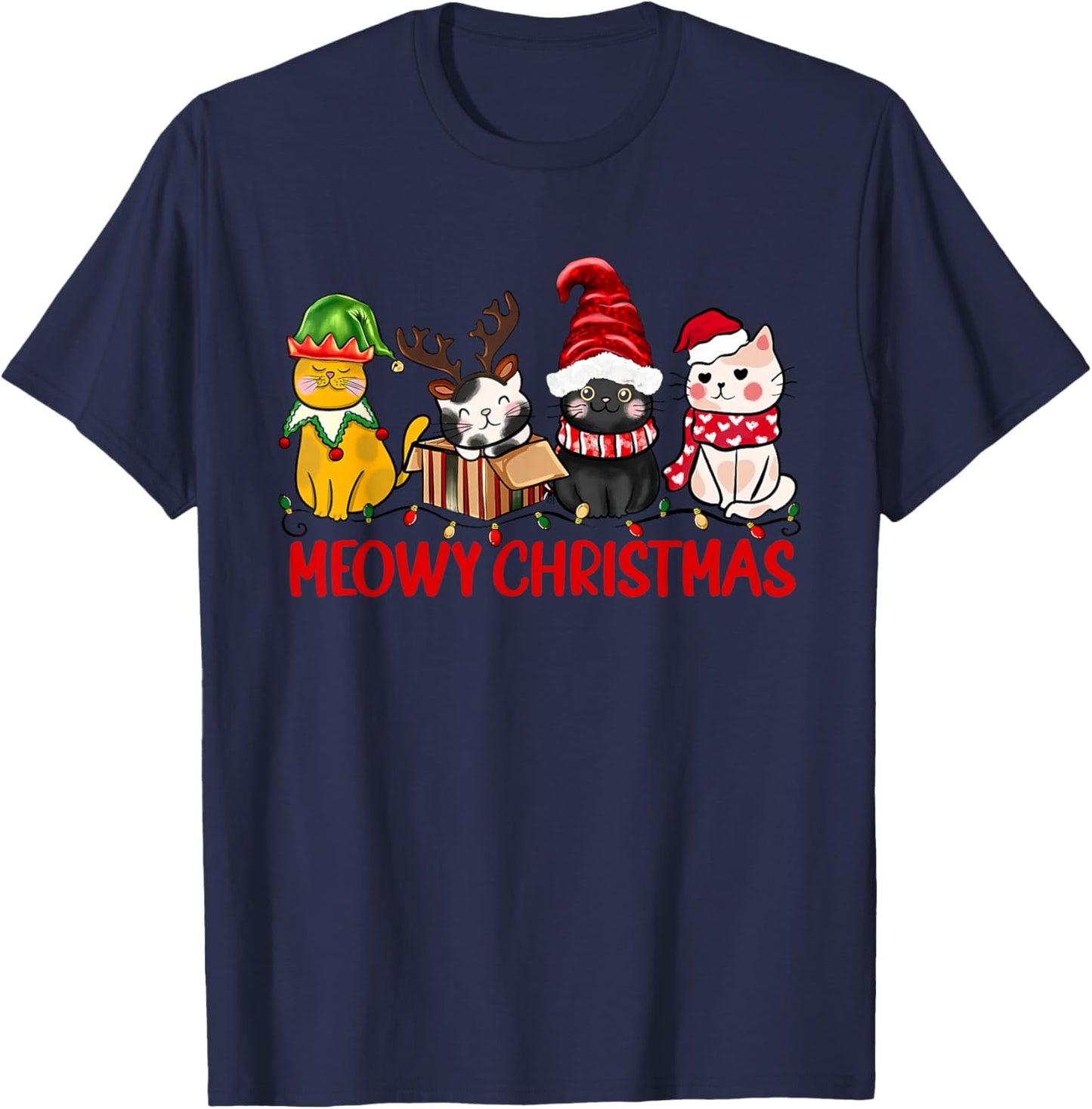 Funny Christmas Cats - Cute Kitten Cats Santa Hat Xmas T-Shirt - T-Shirt | Navy