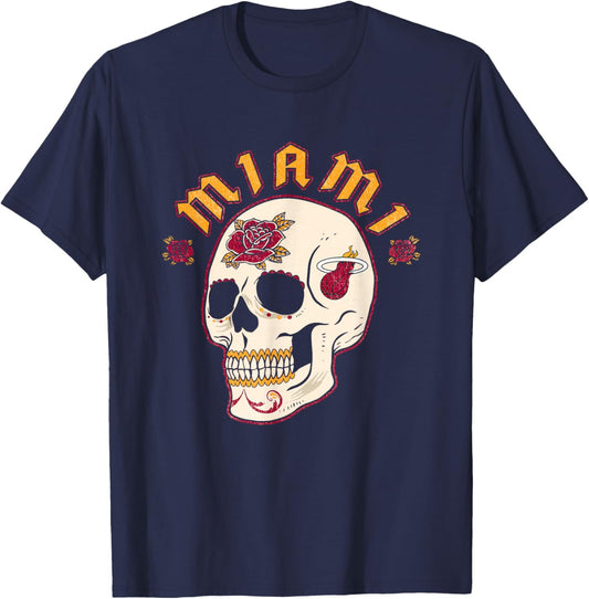 NBA Miami Heat Halloween Floral Skull T-Shirt - T-Shirt | Navy