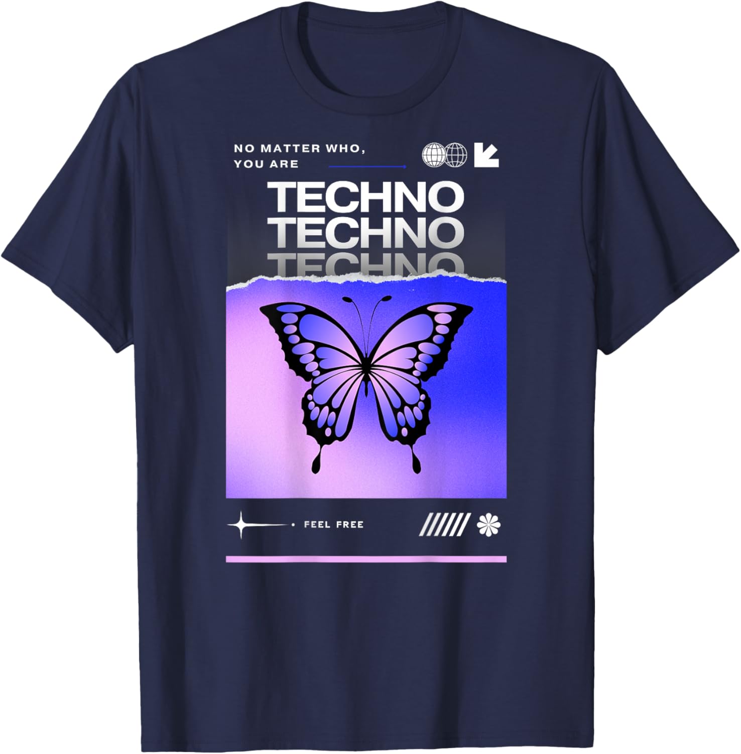 Techno Butterfly Rave Feel Freedom Trance Love Club T-Shirt - T-Shirt | Navy