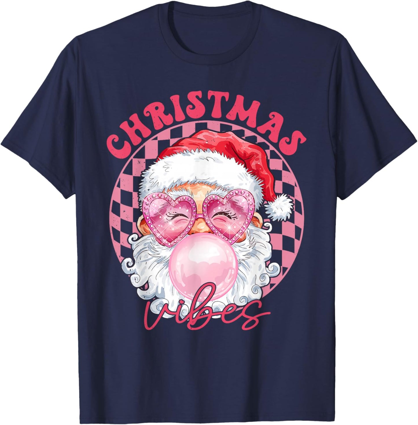 Vintage Groovy Santa Claus Christmas Vibes Kids Girls T-Shirt - T-Shirt | Navy