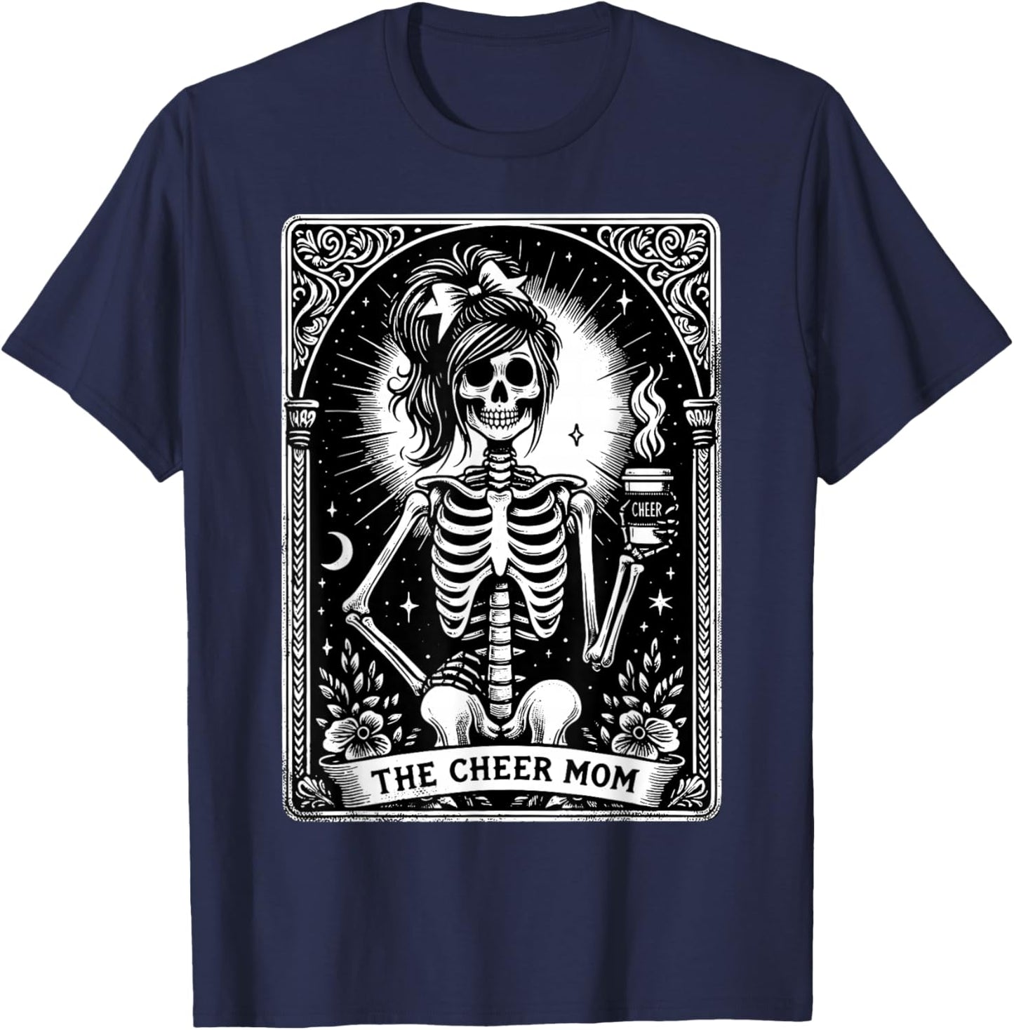 The Cheerleader Funny Tarot Card Girls Skeleton Cheer Mom T-Shirt - T-Shirt | Navy