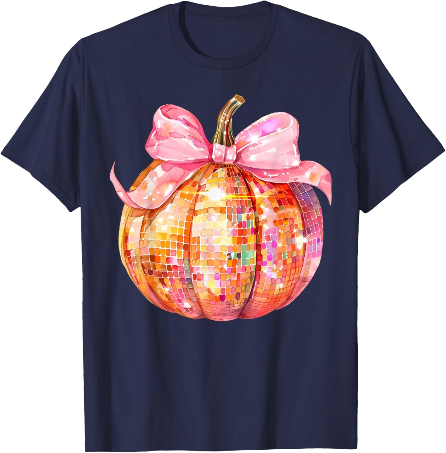 Coquette Pumpkin Bow Disco Ball Cute Girly Halloween Costume T-Shirt - T-Shirt | Navy