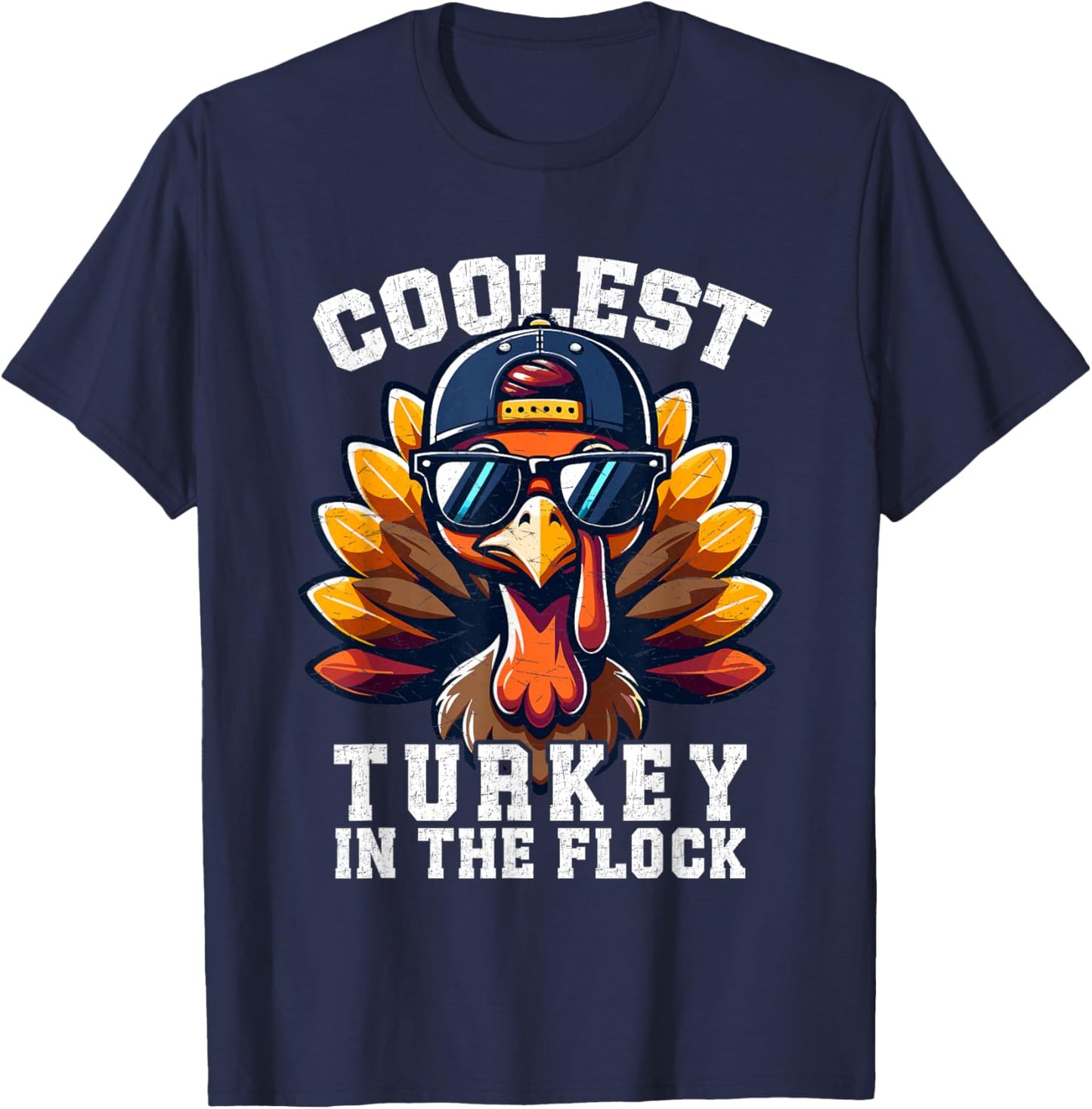 Coolest Turkey Thanksgiving Toddler Boys Kids Men Turkey T-Shirt - T-Shirt | Navy