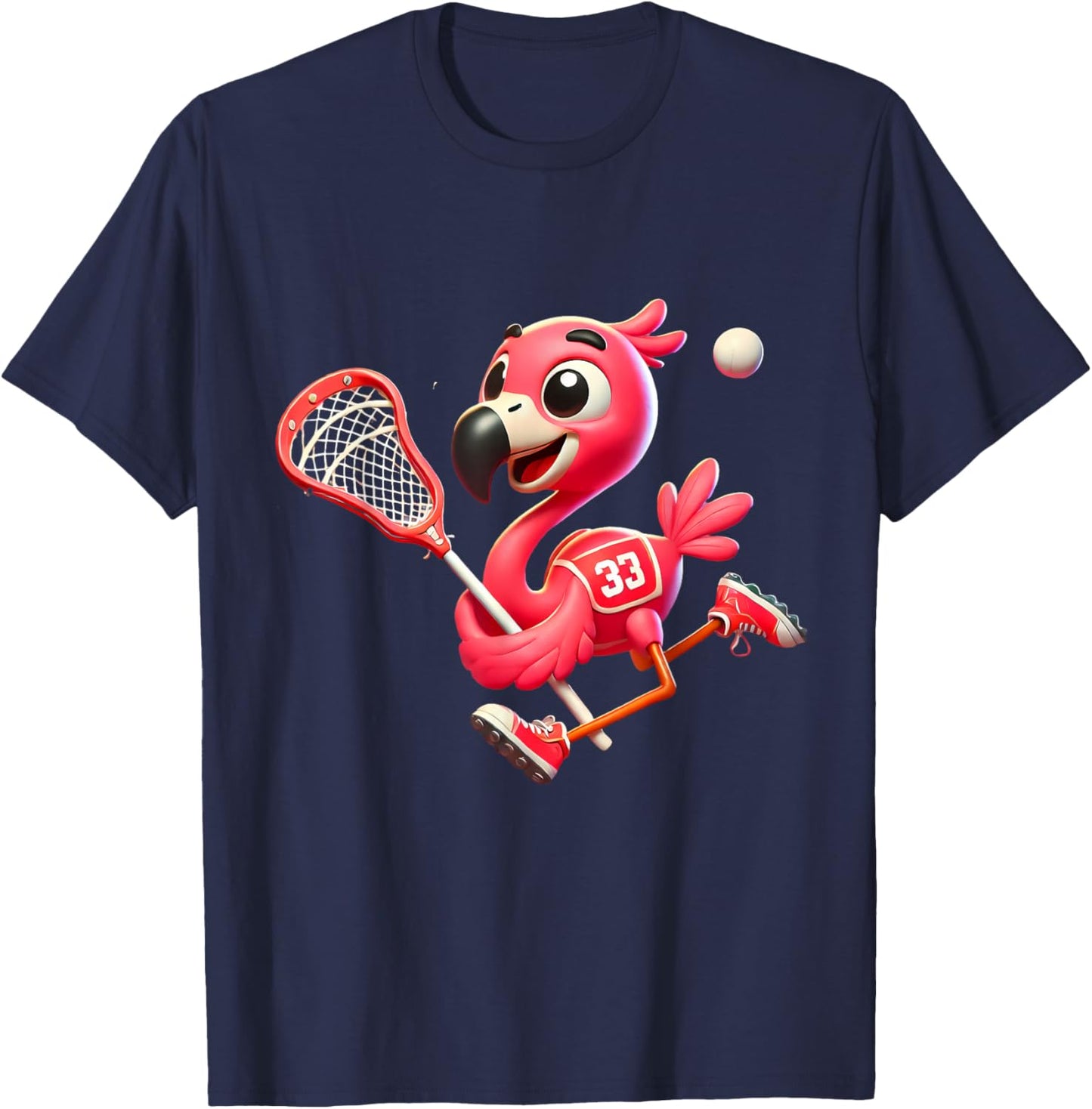 Flamingo Lacrosse Player Bird Lover Men Women Kids T-Shirt - T-Shirt | Navy