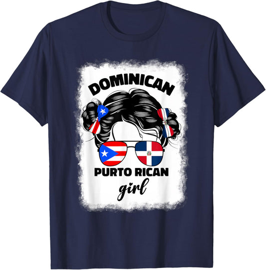 DominiRican Girl Kids Dominican And Puerto Rican Rico Flag T-Shirt - T-Shirt | Navy