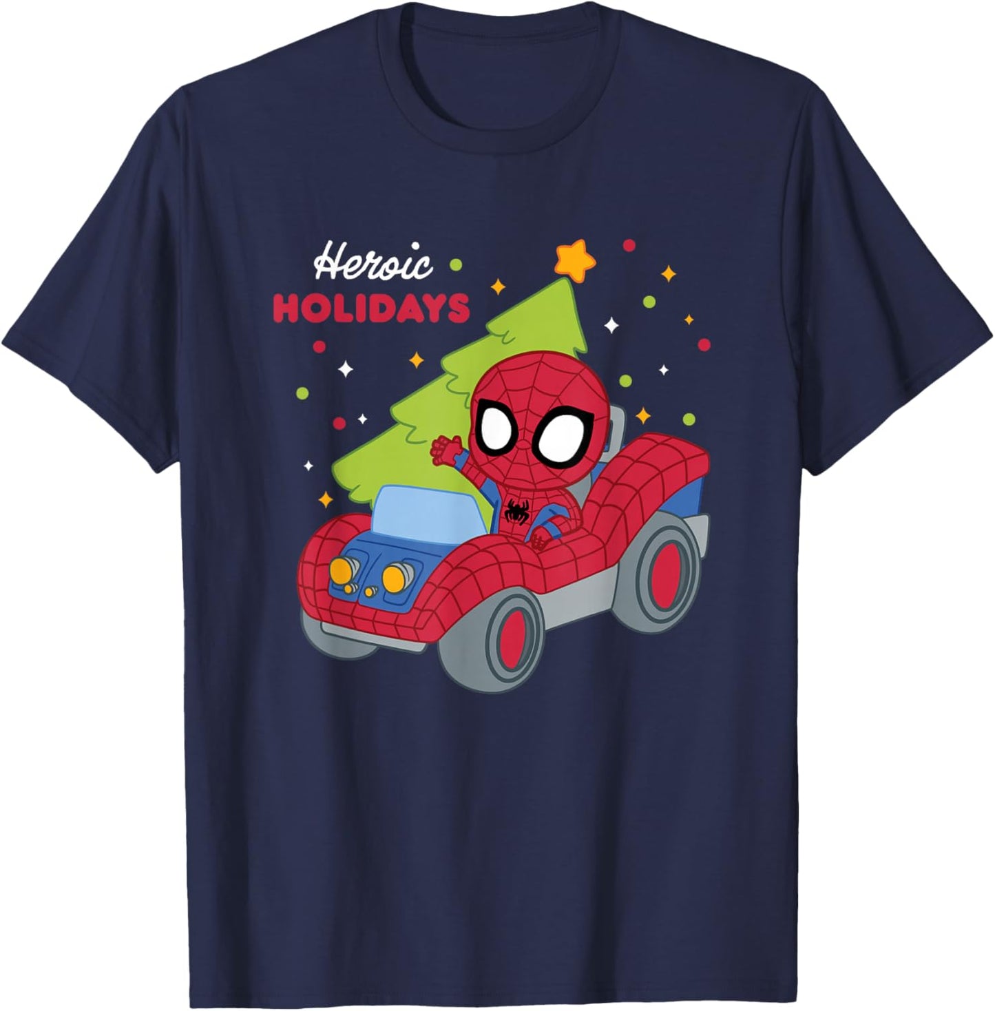 Marvel Christmas Heroic Holidays Cute Spider Man Chest Logo T-Shirt - T-Shirt | Navy