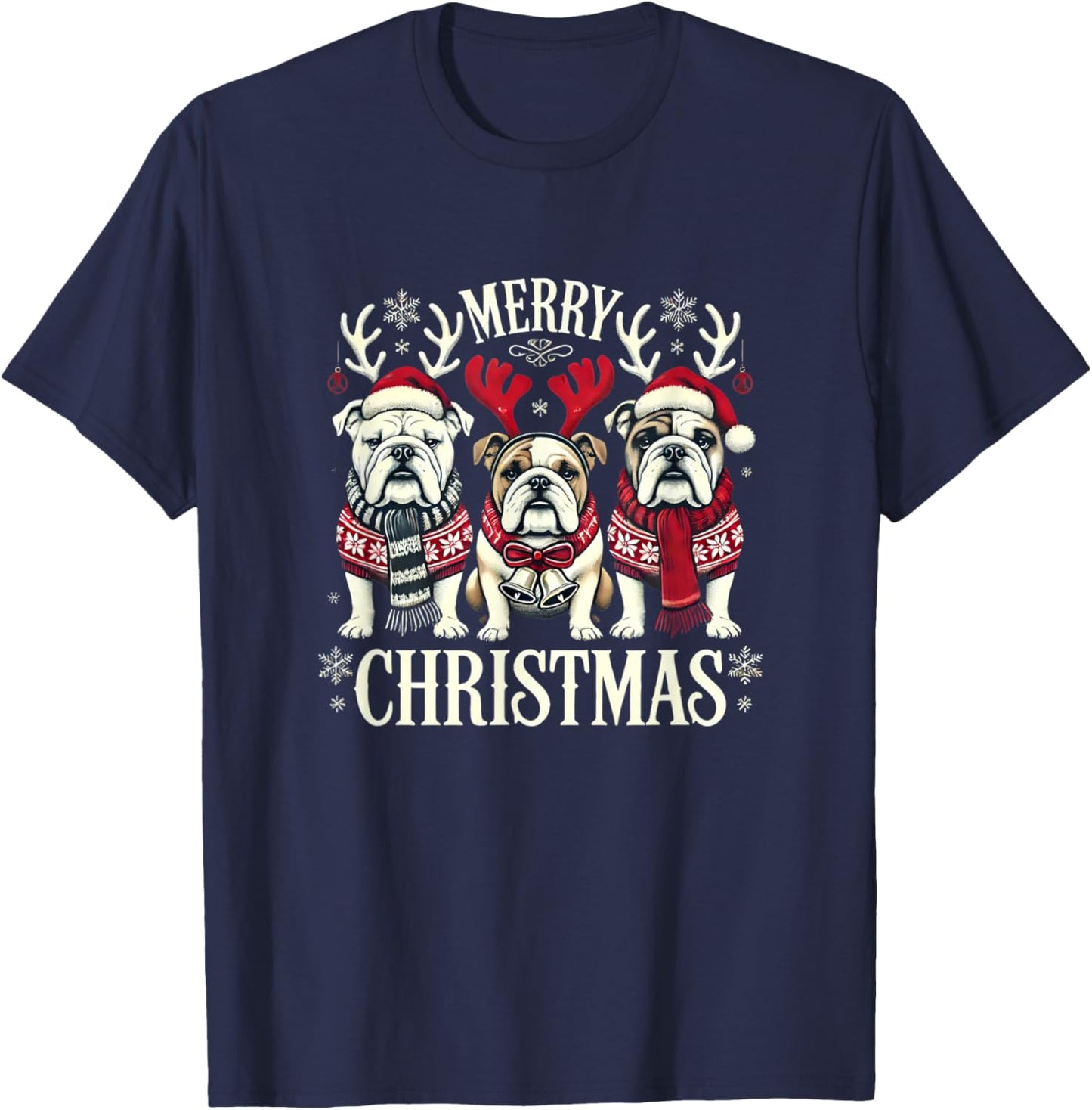 Christmas English Bulldog Mom English Bulldog Christmas T-Shirt - T-Shirt | Navy