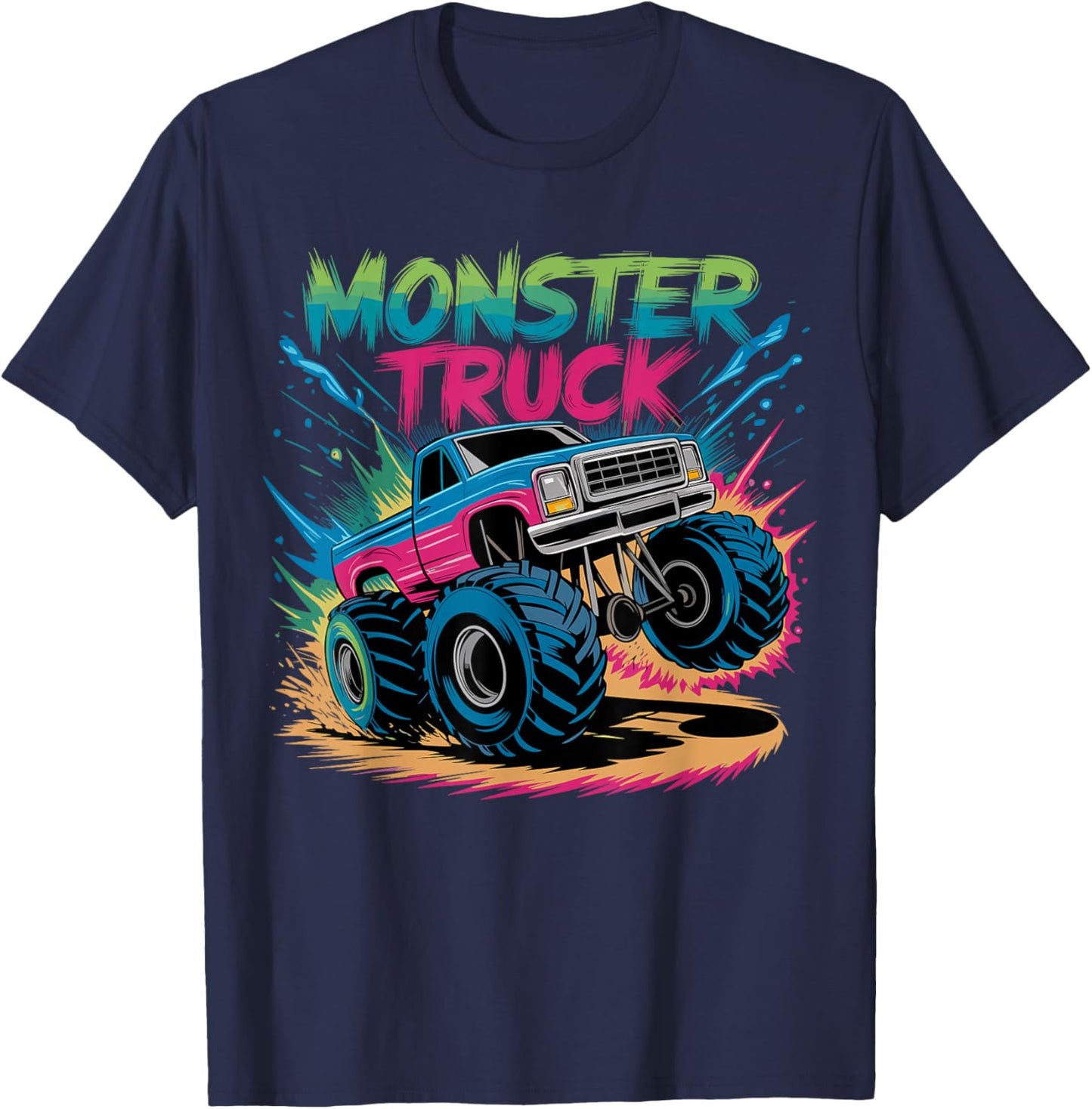 Monster Truck Birthday Party Colorful T-Shirt - T-Shirt | Navy