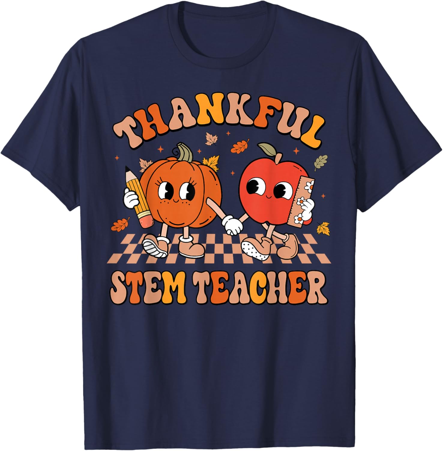 Thankful Stem Teacher Thanksgiving Fall Teacher Women T-Shirt - T-Shirt | Navy