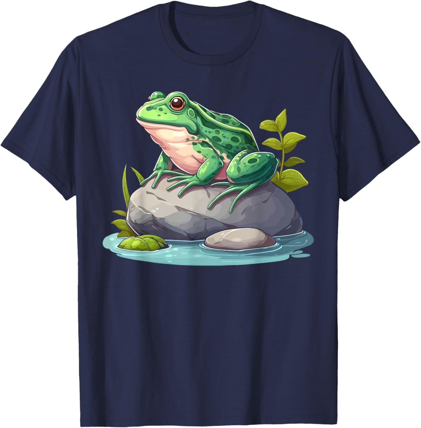 Frog Sitting On A Rock Funny Frog Lovers T-Shirt - T-Shirt | Navy