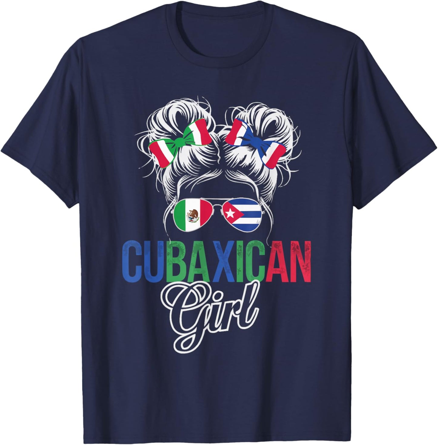 Half Cuban Half Mexican Country Mexico Flag Cuba T-Shirt - T-Shirt | Navy