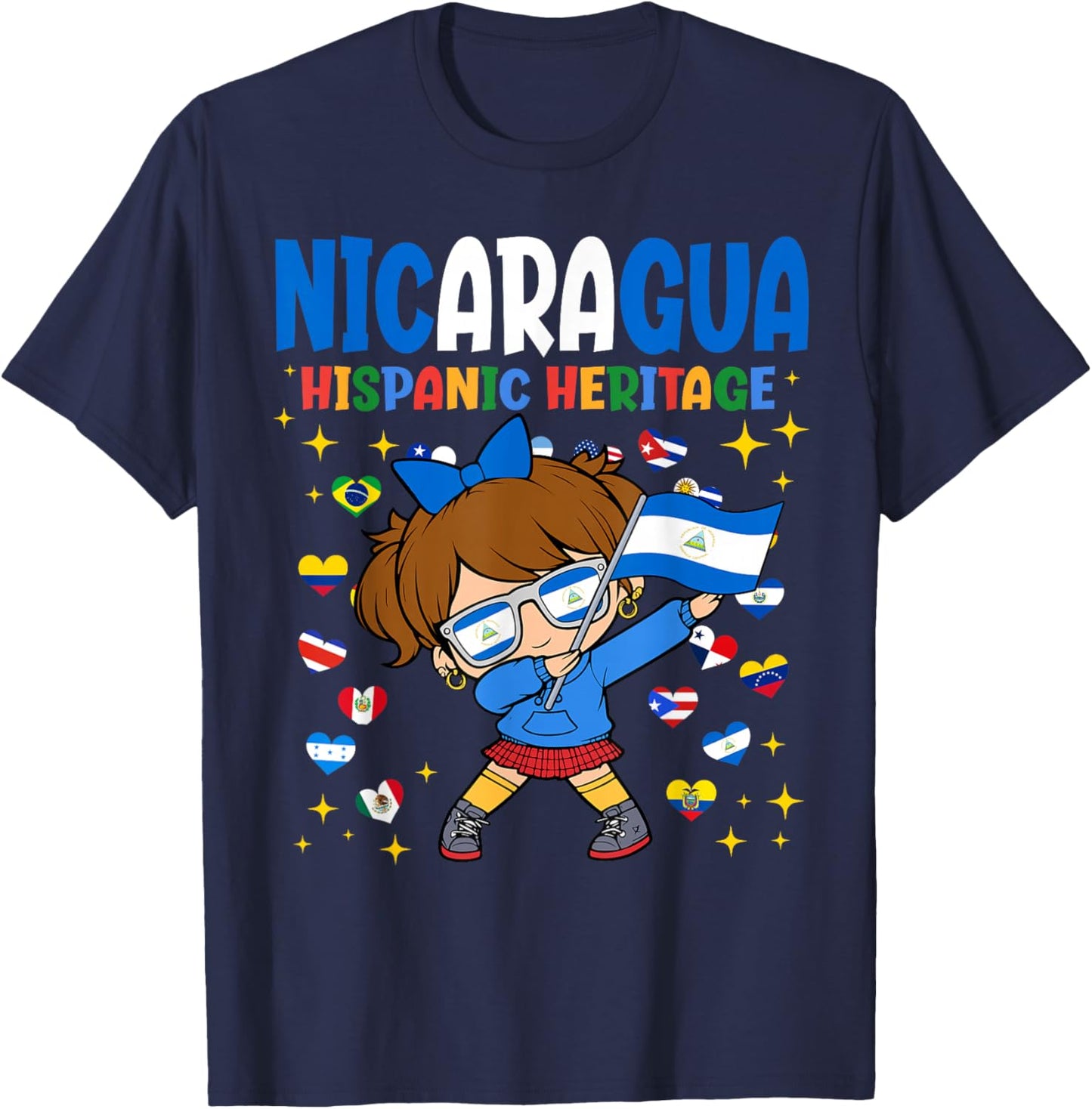 Hispanic Heritage Month Nicaragua Flag Nicaraguan Girl Kids T-Shirt - T-Shirt | Navy